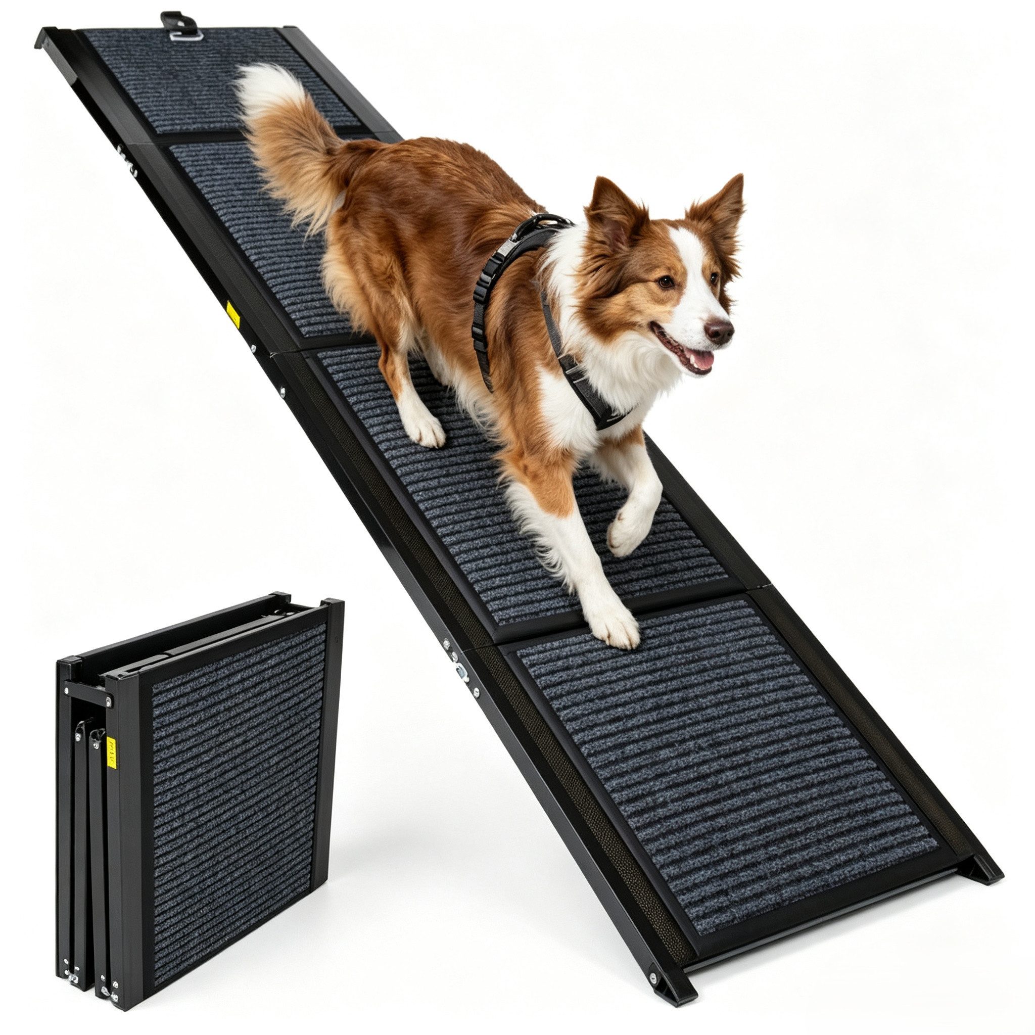 muvano Hunderampe Faltbare Hunderampe fürs Auto, rutschfeste Oberfläche, bis 110 kg, 160 cm für große Hunde, SUV & PKW