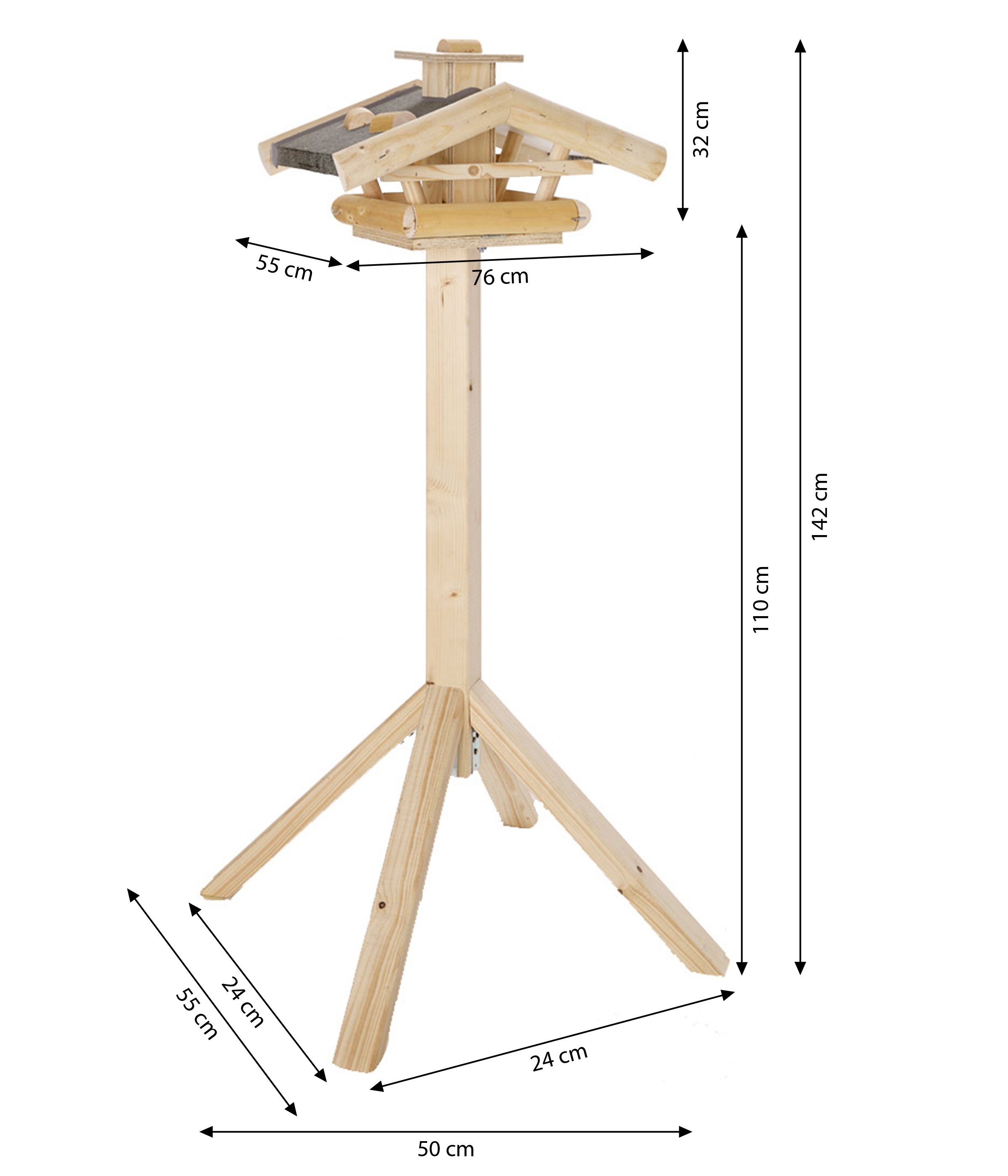 Dehner Vogelhaus Natura Wendelstein für Wildvögel, mit Ständer, 142 x 76 x 55 cm, Holz, Geflammt, massiv, wetterfest, mit Ständer