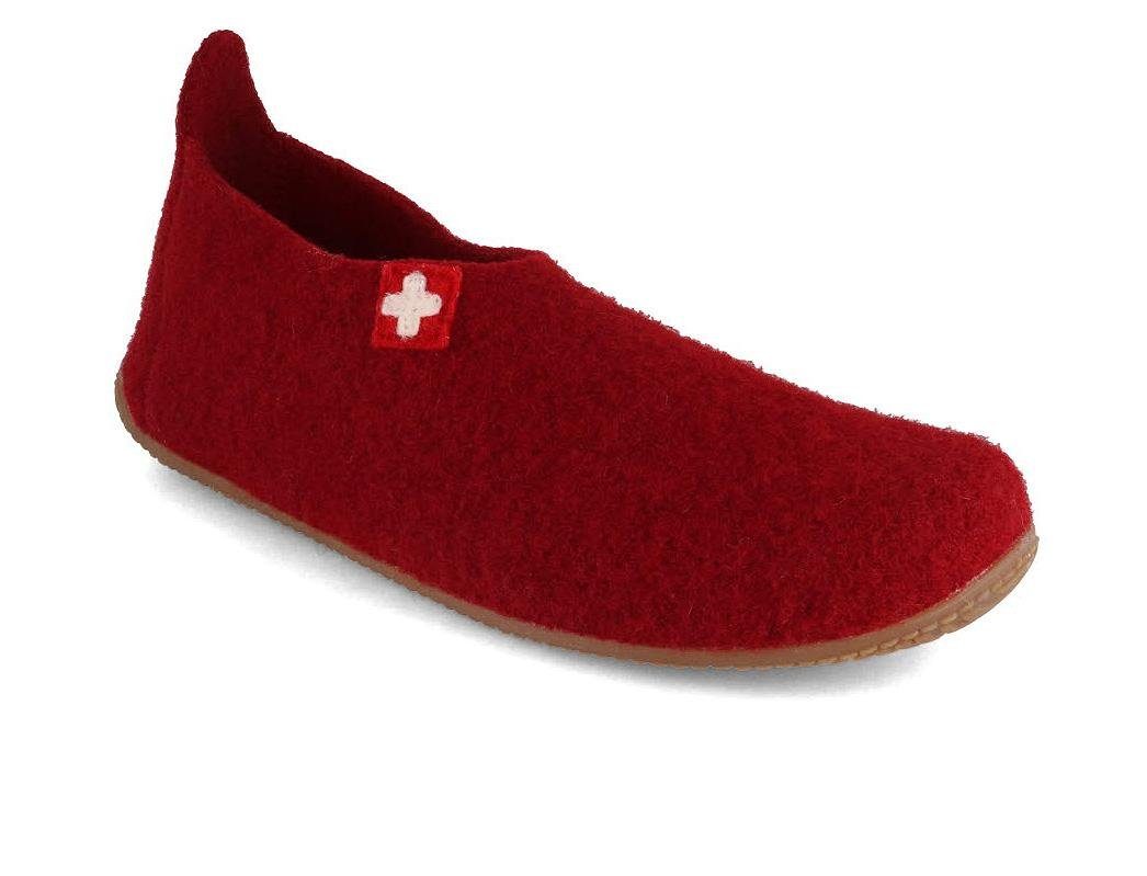 Living Kitzbühel Damen Slipper Schweizer Kreuz, dark cherry, winter, schurwolle, lammfe Hausschuh antibakteriell