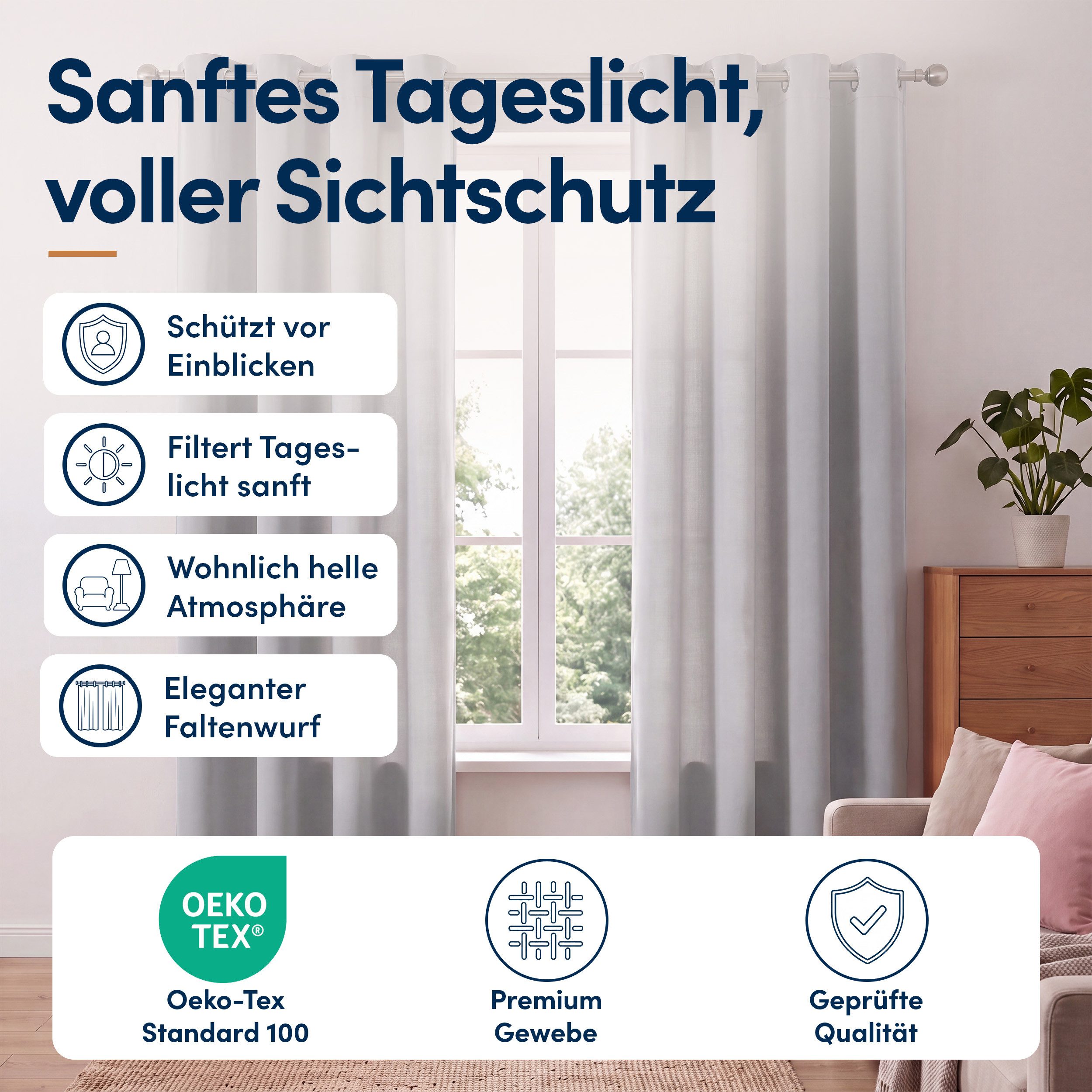 Stoffschmiede Gardine Blickdicht - Kräuselband & Ösen, Ösen – Bild 2 von 5