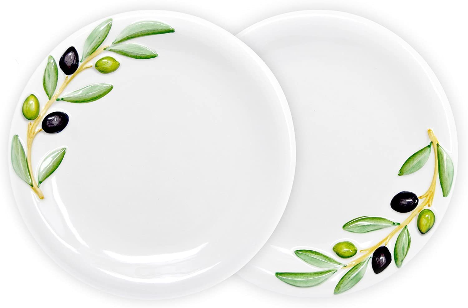 Lashuma Tafelservice Olive (2-tlg), Keramik, Speiseteller rund mit Oliven Dekor 20 cm