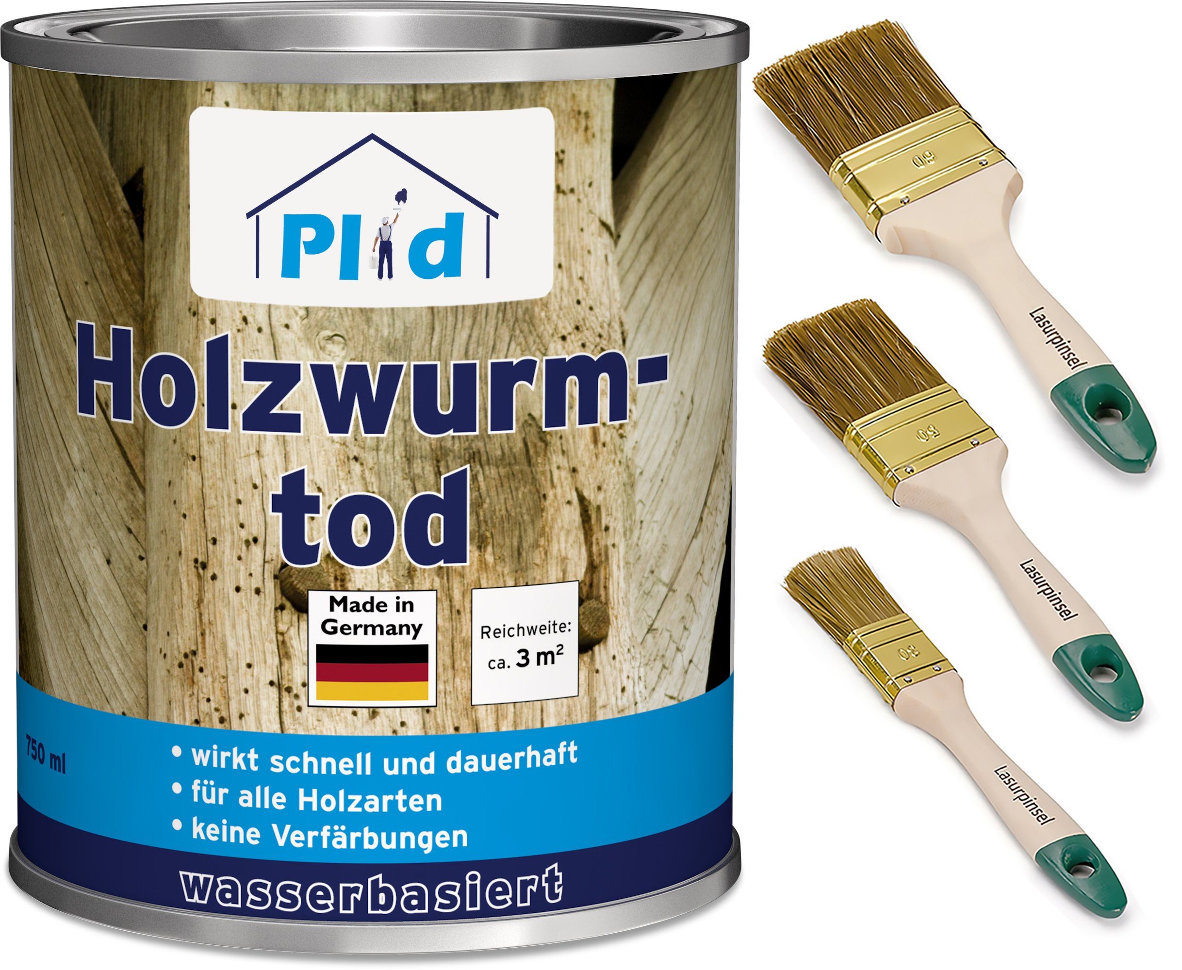 plid Holzwurm-Ex Premium Holzwurmtod Holzwurm-Ex Schnelltrocknend Pinsel, Holzwurm Holzschutz