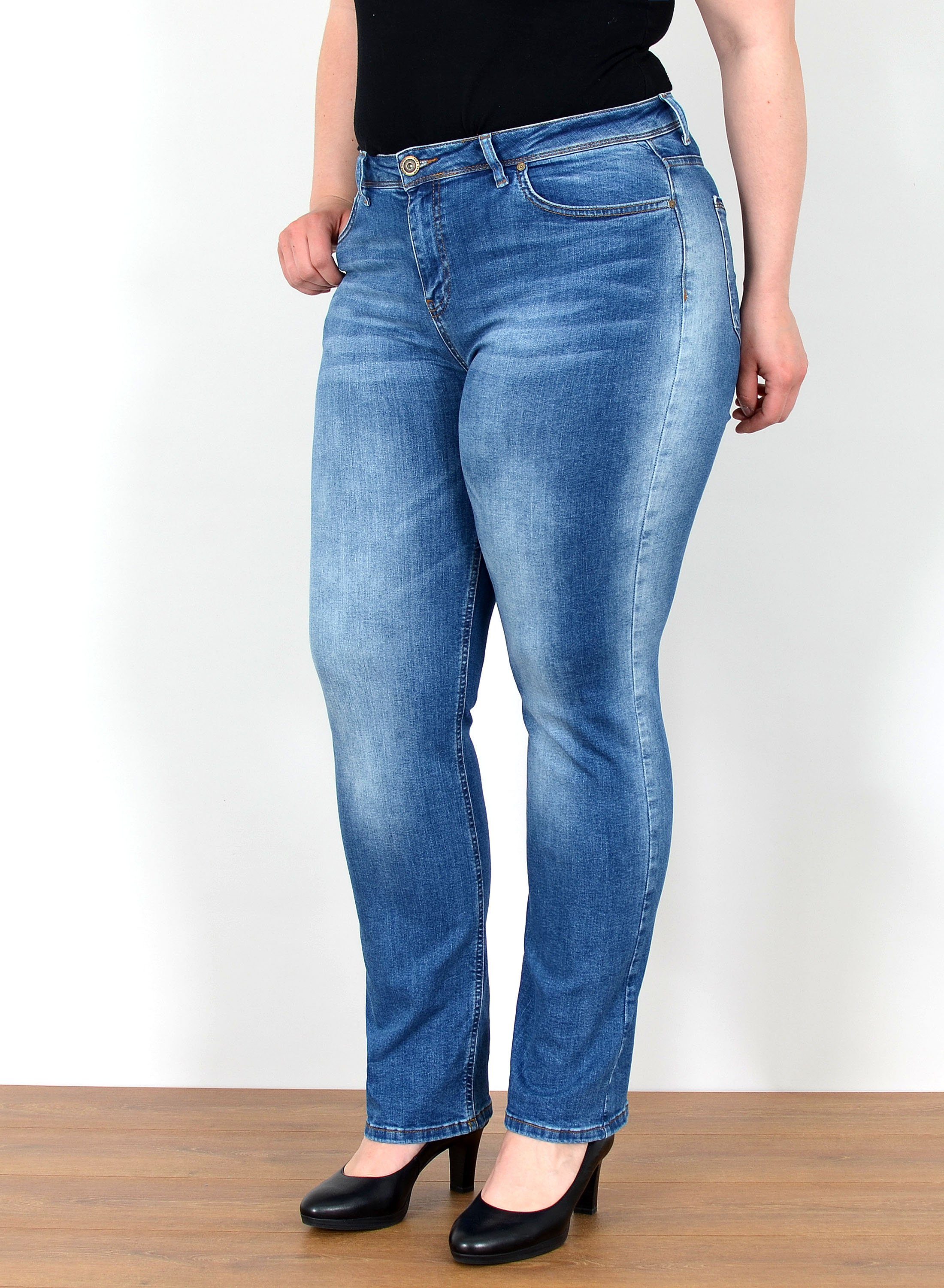 Straight-Jeans Straight Fit Jeans Damen High Waist Jeans-Hose Regular bis Übergröße