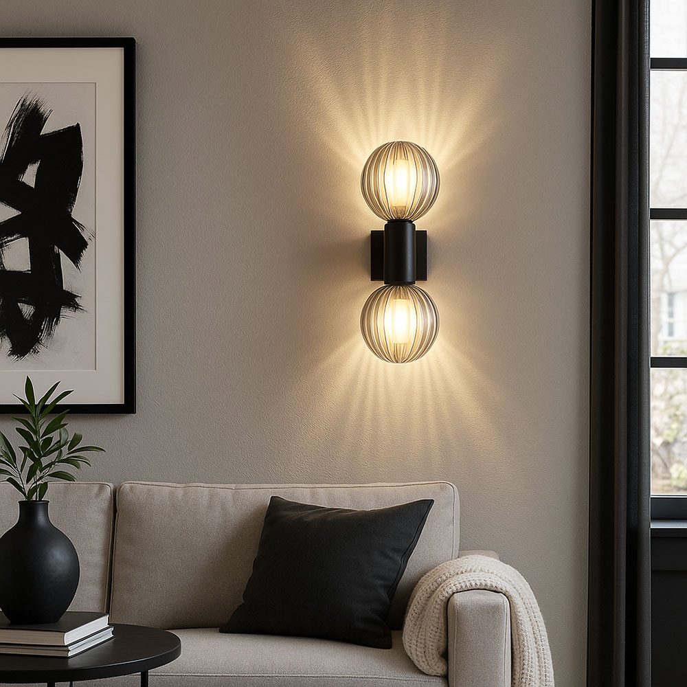 GLOBO LIGHTING Wandleuchte, Leuchtmittel nicht inklusive, Wandleuchte Badezimmerlampe Badleuchte G9 2-Flammig Rauchglas Kugeln