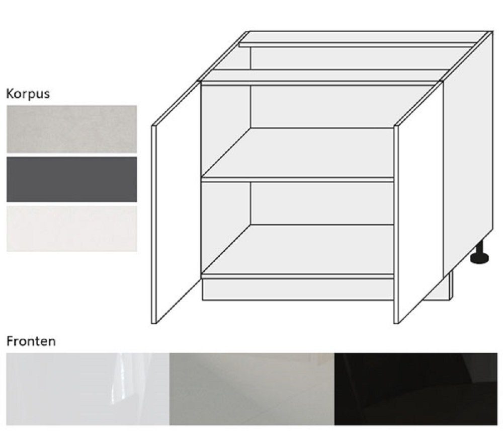 Feldmann-Wohnen Unterschrank ESSEN Küchenschrank) Korpus Frontfarbe und Hochglanz weiß - Front / Korpus- grau matt wählbar ES-D11/90 (Küchenunterschrank