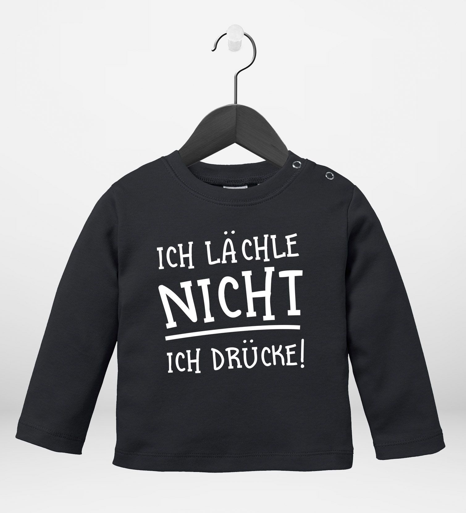 MoonWorks Rundhalsshirt Baby Langarmshirt mit lustigem Spruch Ich lächle nicht Ich drücke!