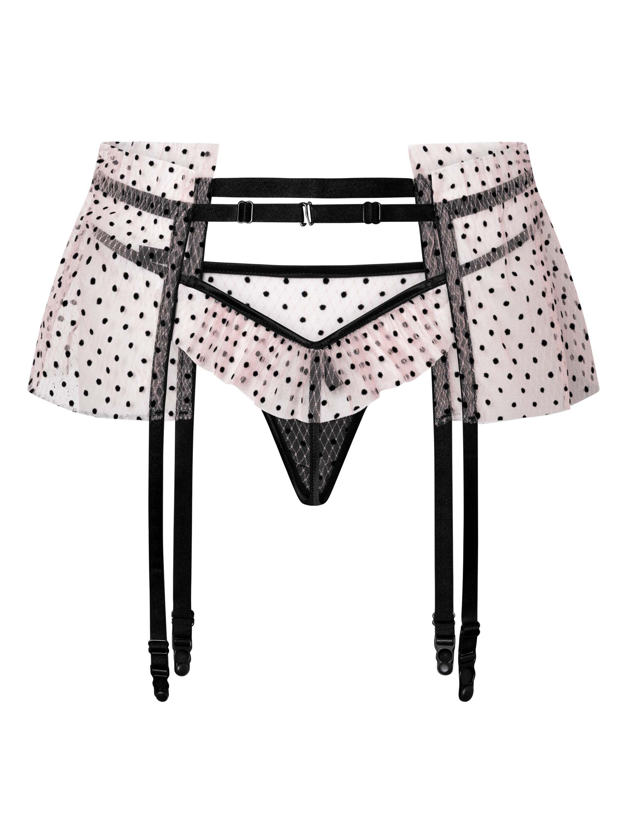 Fiore Strapsgürtel Sensual, Strapsgürtel + String-Tanga aus transparentem Tüll mit Pünktchenmuster