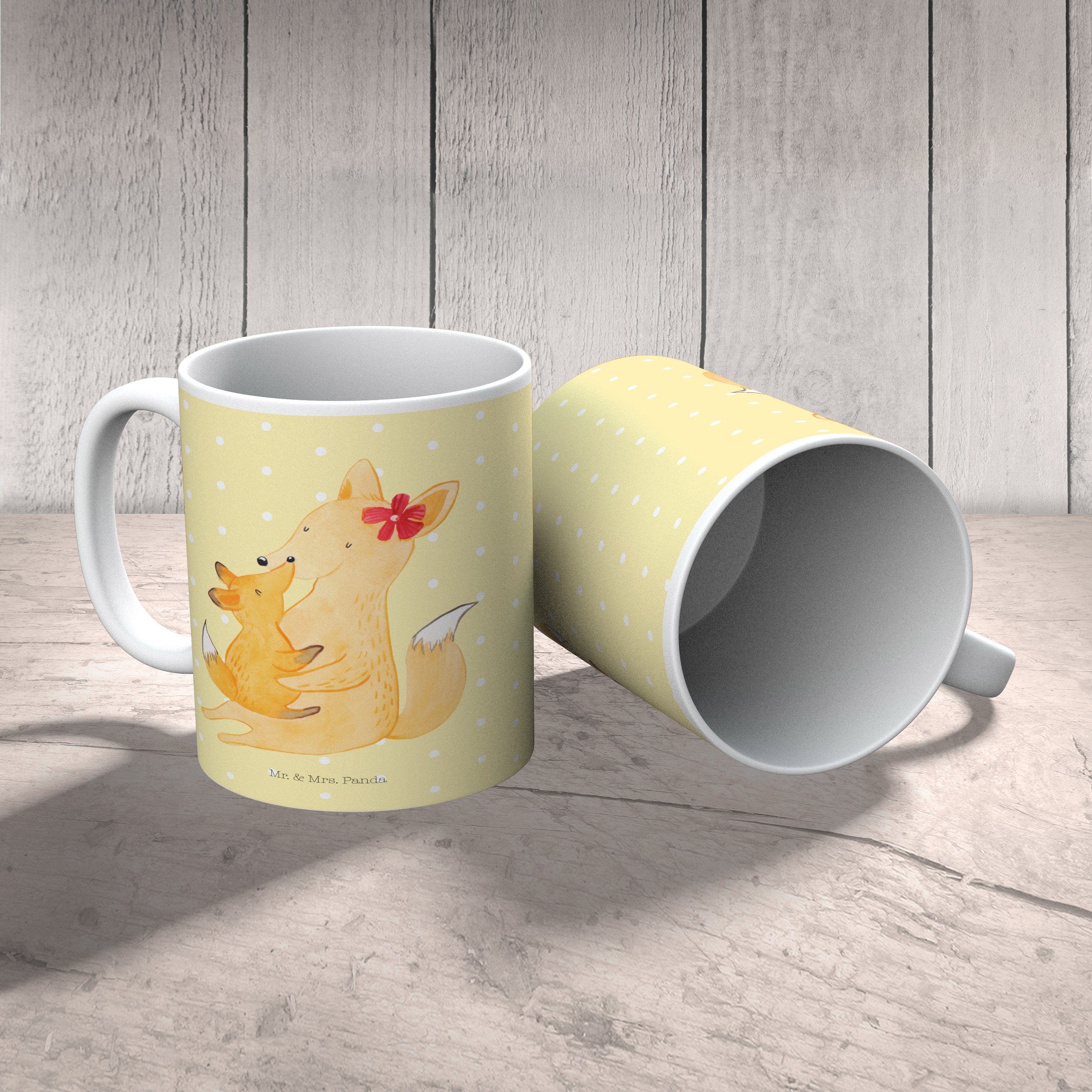 Gelb & - Geschenk, - Mrs. Keramik Fuchs Kind Mama Panda Pastell Tasse Tasse Sprüc, & Kaffeetasse, Mr.
