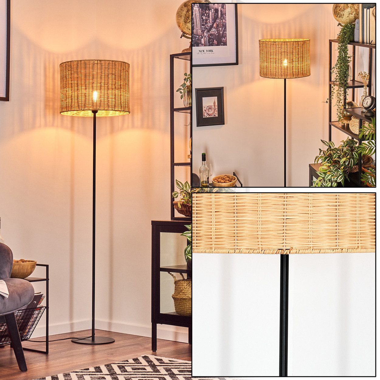 hofstein Stehlampe Stehlampe aus Metall/Bambus in Schwarz/Natur, ohne Leuch günstig online kaufen