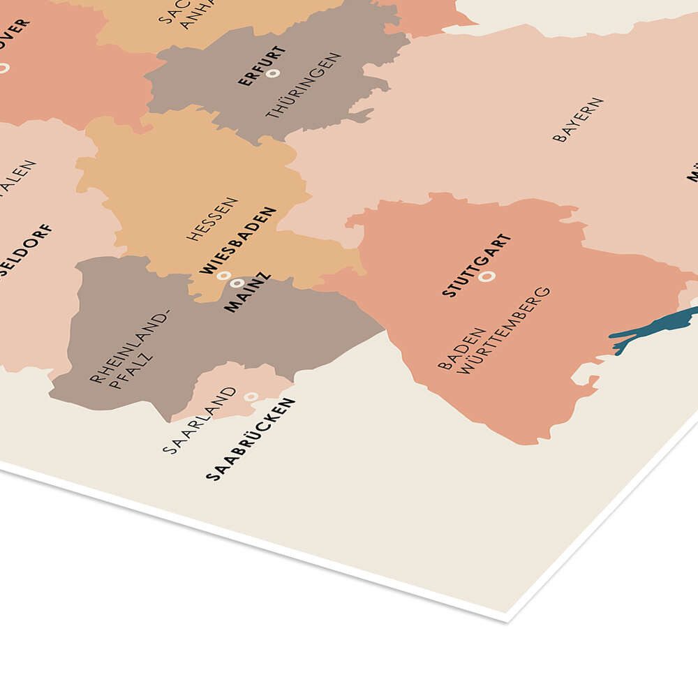 Posterlounge Wandbild Bundesländer und Hauptstädte der Bundesrepublik Deutschland, Editors Choice, erhältlich als Poster, Leinwandbild, Wandsticker oder Acrylglasbild
