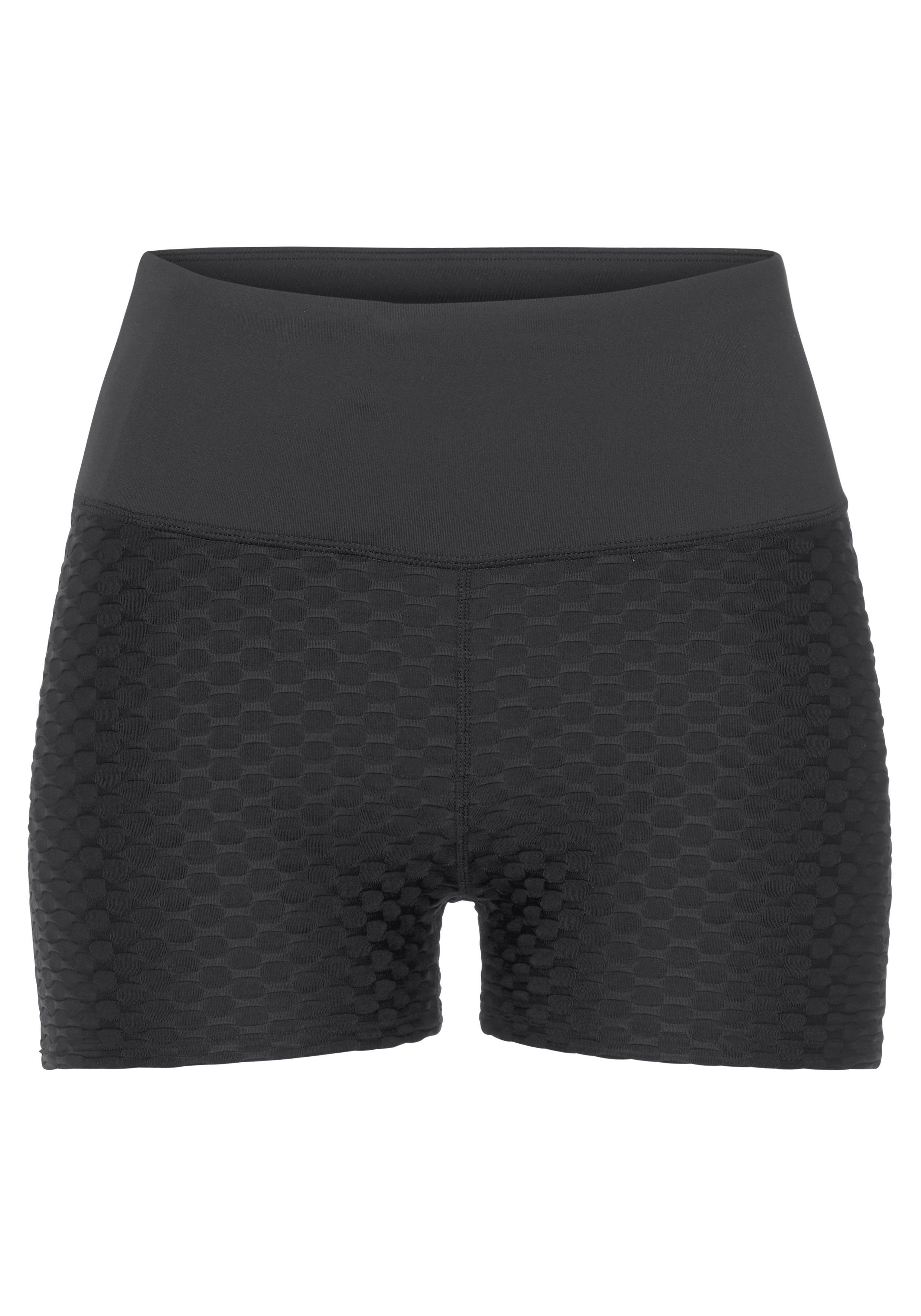 active vivance Shorts schwarz Bund Hose -Kurze mit breitem und Wabenoptik