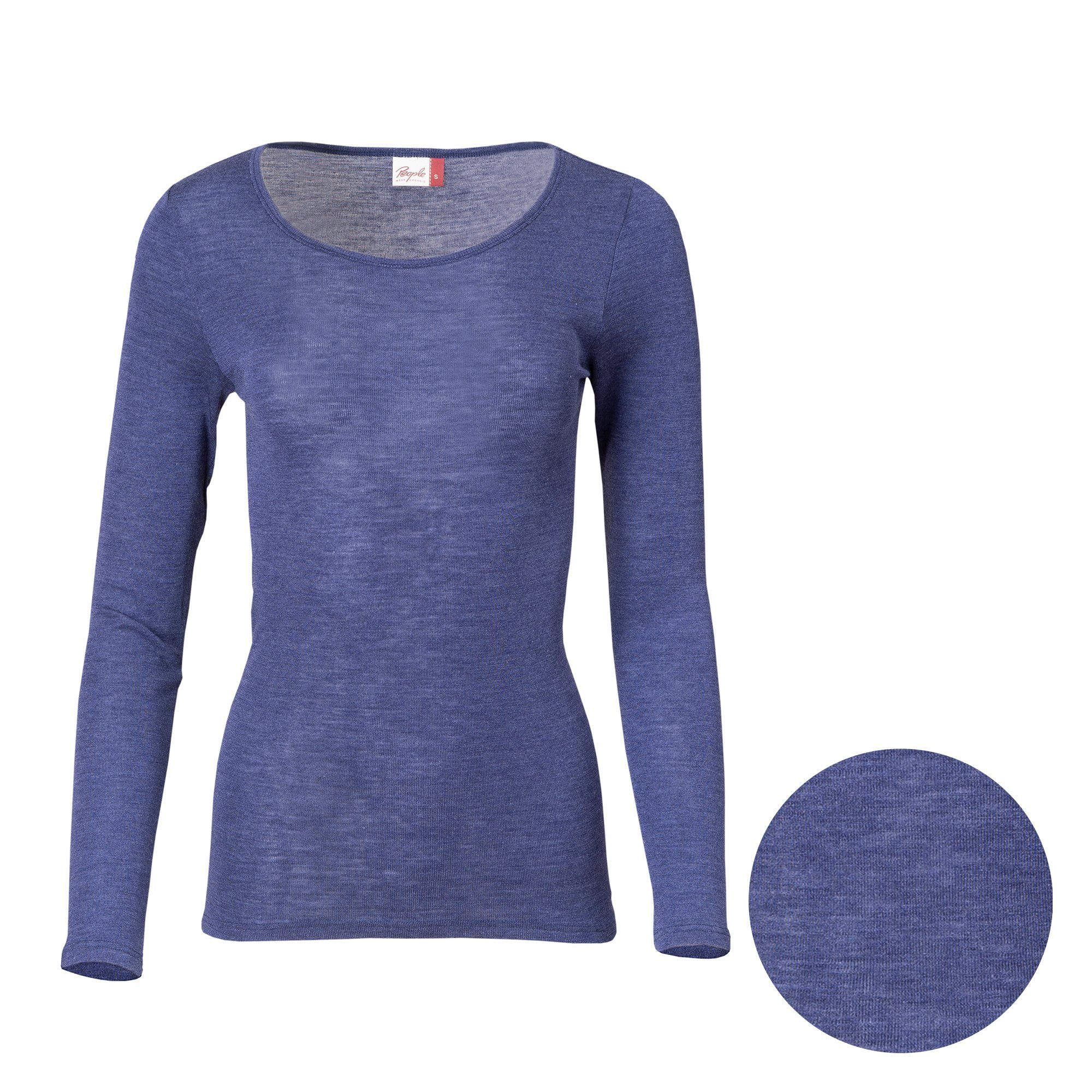 People Wear Organic Rundhalsshirt, Damen Wolle-Seide Langarmshirt Blau