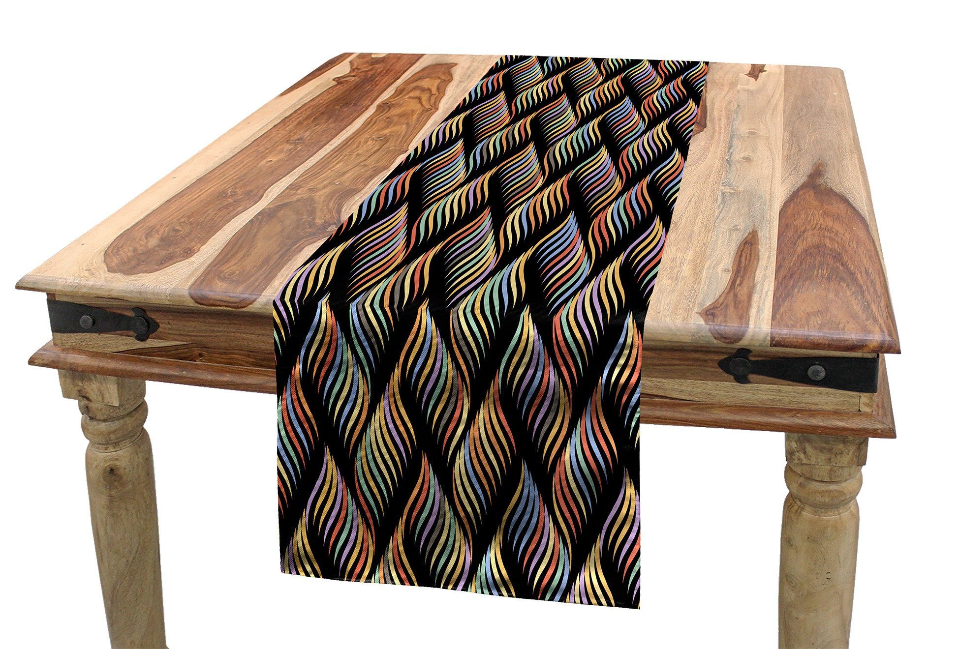 Abakuhaus Tischläufer Esszimmer Küche Rechteckiger Dekorativer Tischläufer, Abstrakt Gewirbelt Streifen Moderne Kunst
