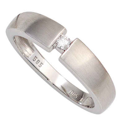 Schmuck Krone Verlobungsring Damen Ring Diamant Brillant 0,05 Ct W/P1 585 Gold Weißgold mattiert, Gold 585