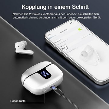 Renimer Kabellos Bluetooth 5.3 mit 4 Mikrofon, ENC Lärmreduzierung In-Ear-Kopfhörer (Kabellose Freiheit mit stabiler Verbindung und schneller Übertragungsgeschwindigkeit., 40 Std HiFi Stereo, LED-Anzeige, USB-C, IP7 Wasserdicht Ohrhörer)