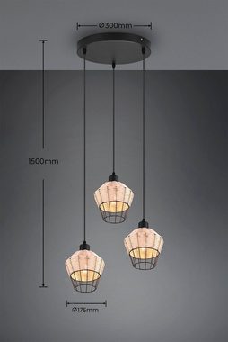 TRIO Leuchten Pendelleuchte Borka, ohne Leuchtmittel, warmweiß - kaltweiß, Boho Hängelampe aus Rattan 3-flammig exkl E27 max 40W höhenverstellbar