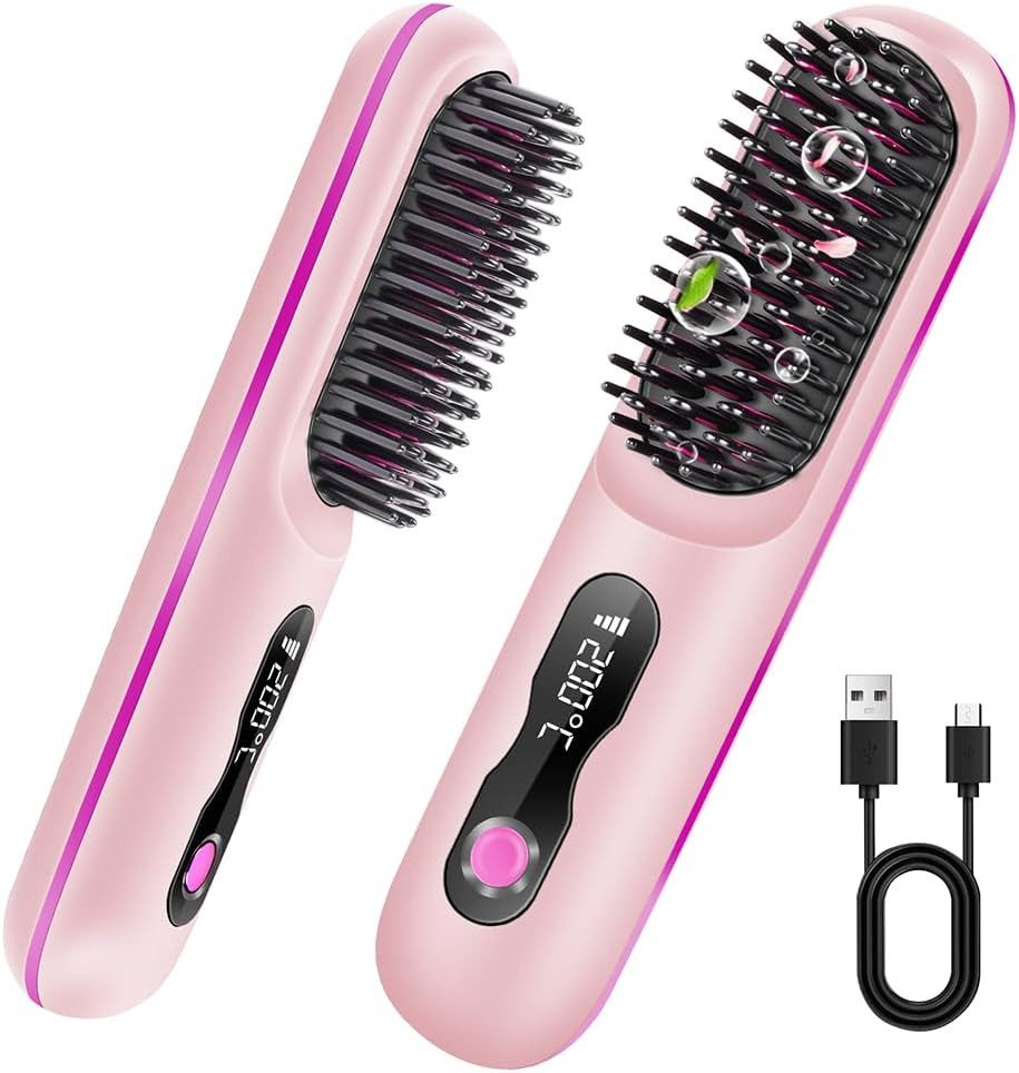 OSDUE Glätteisen Kabellose Ionen Haarglättungsbürste 4 Temperaturstufen, Professionelle Glättegerät mit Keramikheizung & Anti-Frizz Technologie