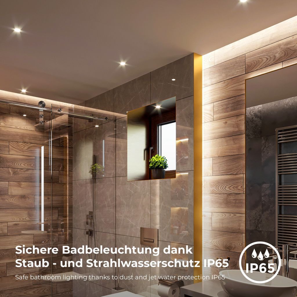 B.K.Licht LED Einbaustrahler 6 LED Bad-Einbauleuchten 230V ultraflach Feuchtraum IP65 Set, getrennt schaltbar, LED fest integriert, 2700K - Extra-Warmweiß – Bild 5 von 5