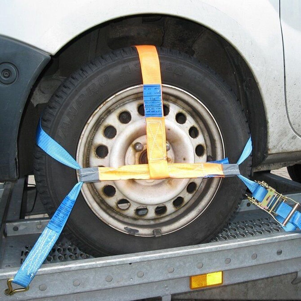 Spanngurt 2 x Reifenspanngurt Autotransport Radsicherung Zurrgurt PKW