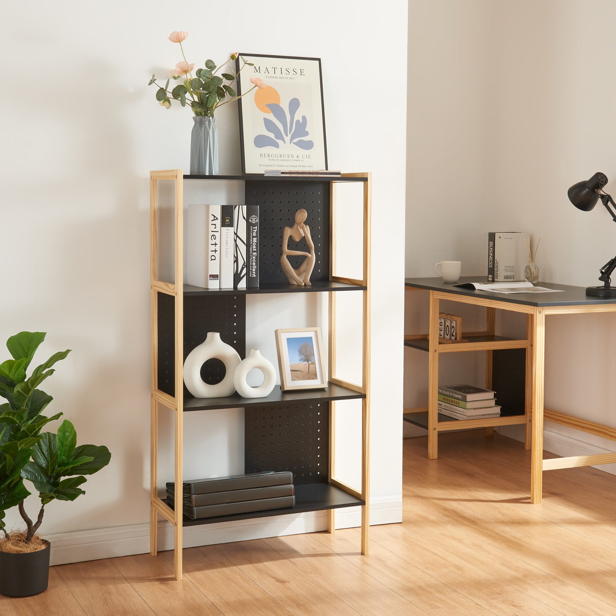 en.casa Mehrzweckregal, »Dønna« Standregal 120x63x28cm Schwarz/Holzfarben günstig online kaufen