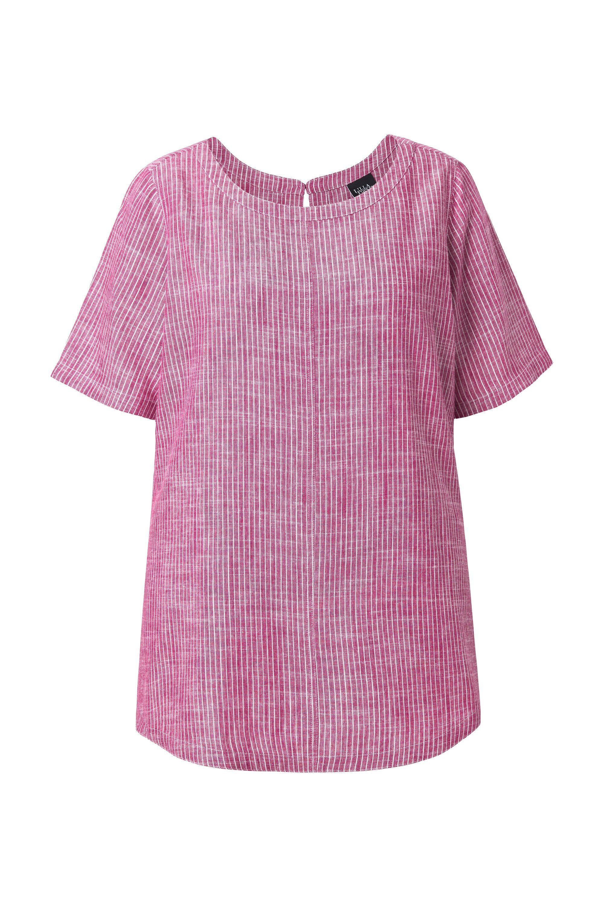 Ulla Popken Longbluse Bluse Leinenmix Streifen Rundhals Halbarm