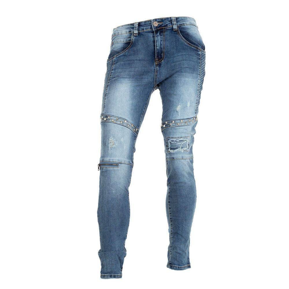 Ital-Design Stretch-Jeans Herren Used-Look Jeans in Blau