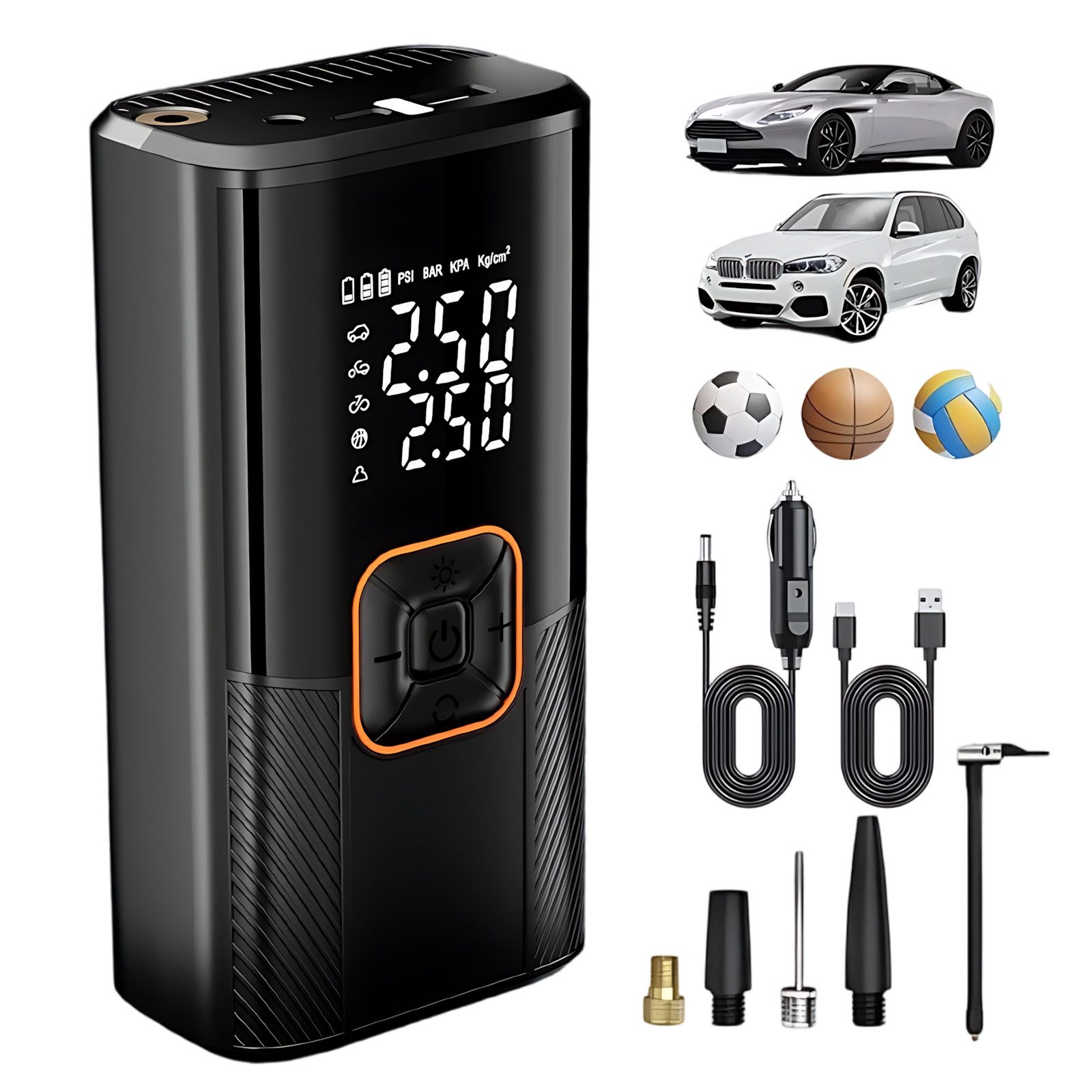 AKKEE Akku-Luftpumpe Elektrische Luftpumpe 3000mAh für Auto, Motorrad, Fahrrad, Bälle, 150PSI Elektrischer Kompressor Tragbar Fahrradpumpe