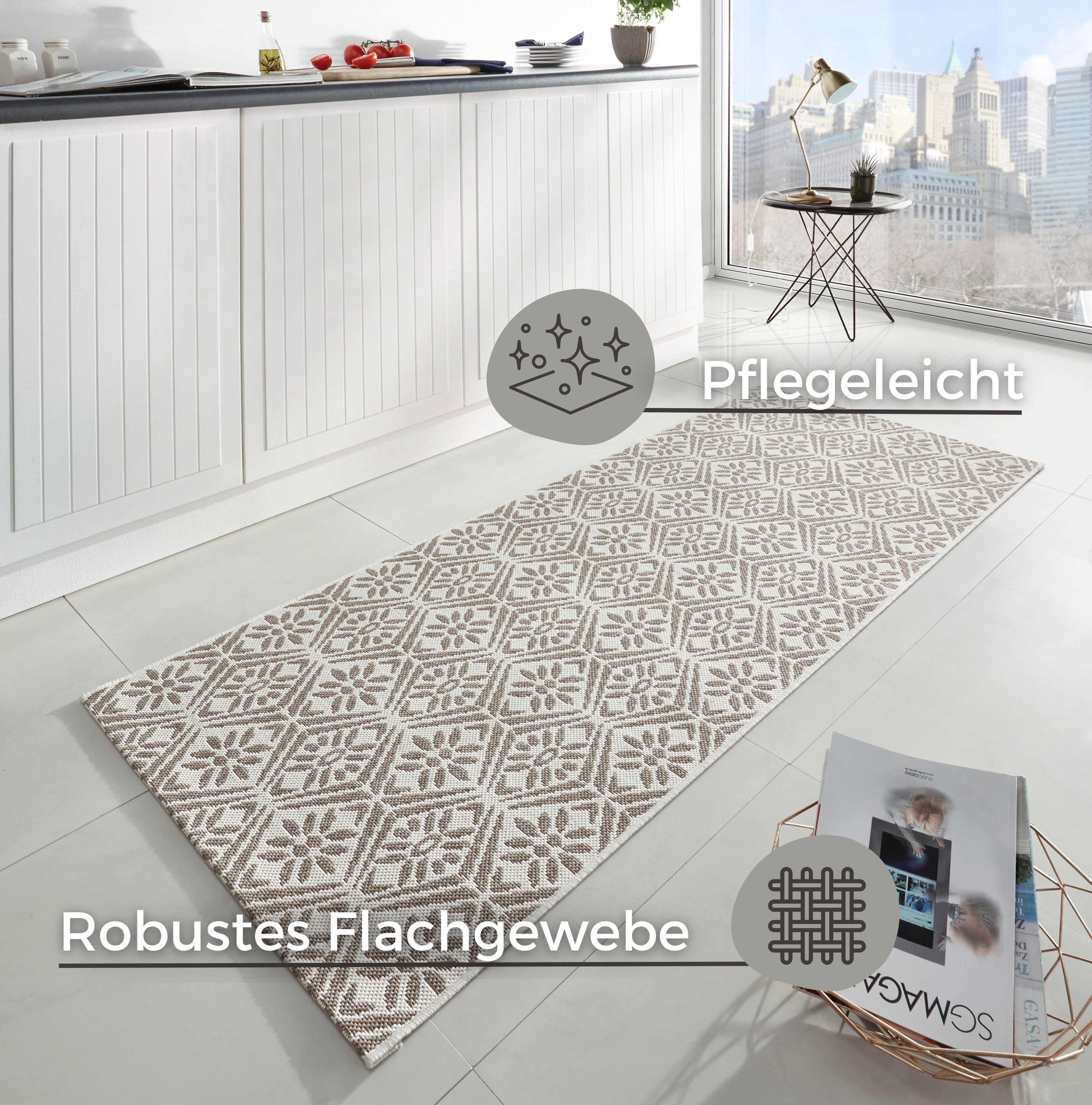 HANSE Home Läufer Creation, rechteckig, Höhe: 8 mm, Teppichläufer, Küchenläufer, Teppich, Waschbar, Küche, Flur, Rauten