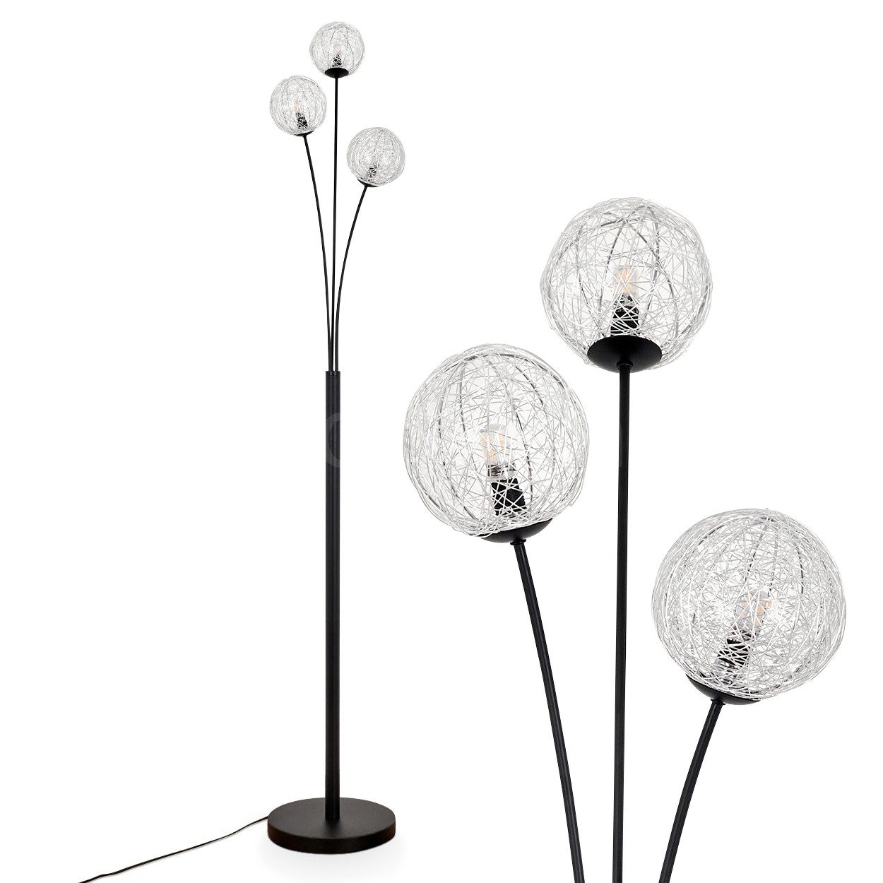 hofstein Stehlampe Stehlampe aus Metall in Schwarz/Silberfarben, ohne Leuchtmittel, Leuchte, Schirme aus Drahtgeflecht, dimmbar, 3xG9, ohne Leuchtmittel