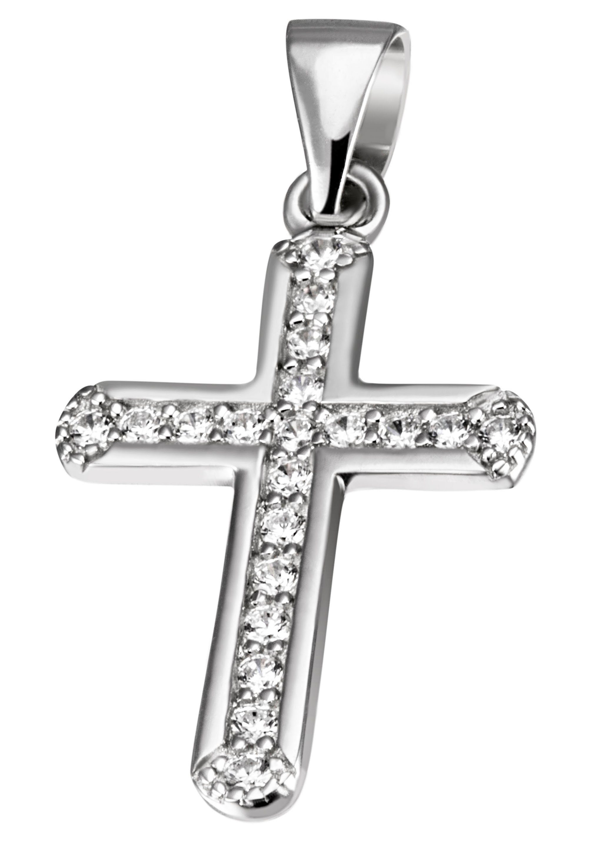 Firetti Kettenanhänger Schmuck Geschenk Silber 925 Halsschmuck Anhänger Kreuz, zu Hoodie, Kleid, Shirt, Jeans, Sneaker! Anlass Geburtstag Weihnachten silberfarben-kristallweiß