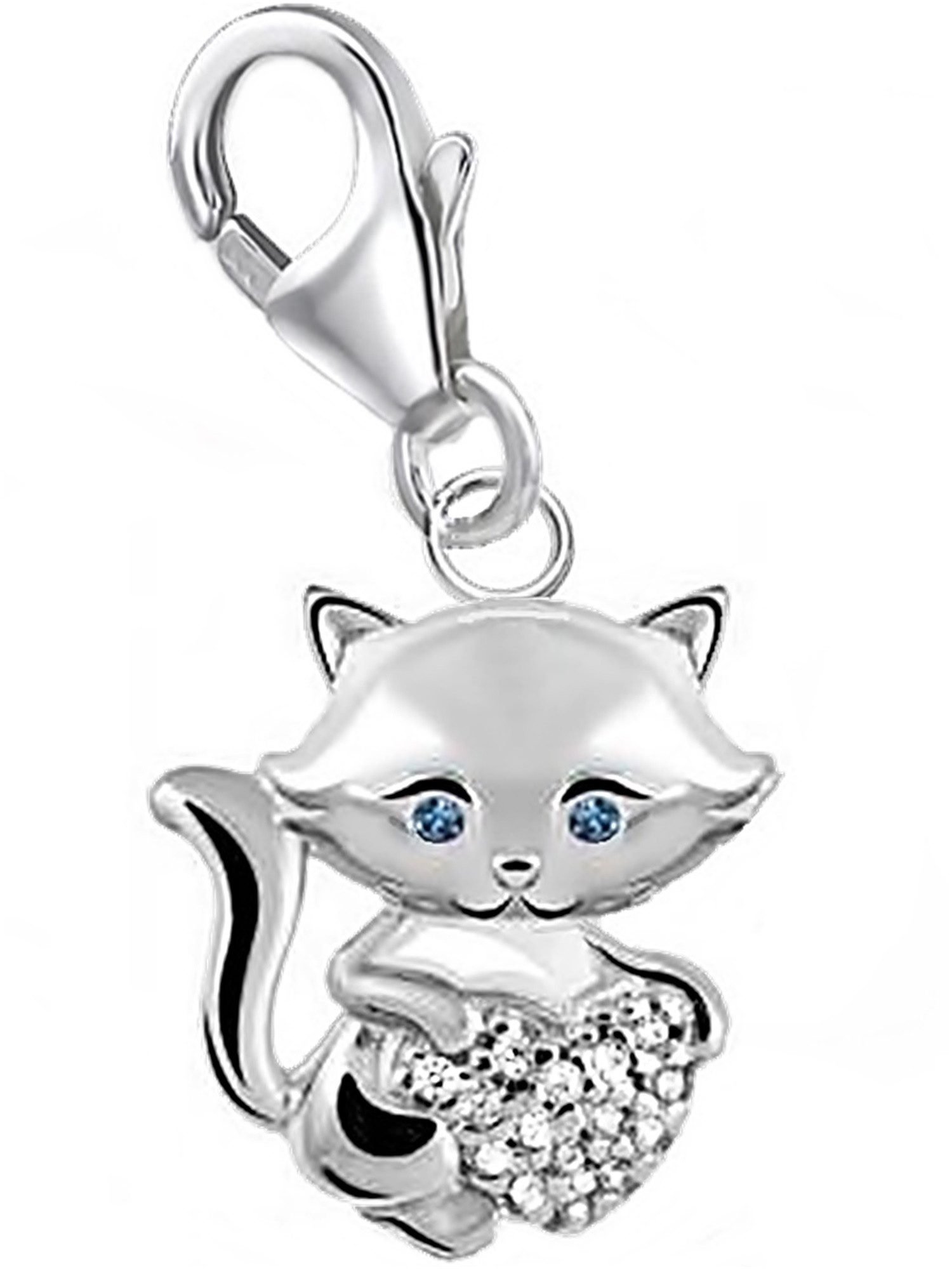 Goldene Hufeisen Charm Herz Katze Charm Einhänger 925 Silber Kätzchen mit Zirkonia Herz Kater, Rhodiniert