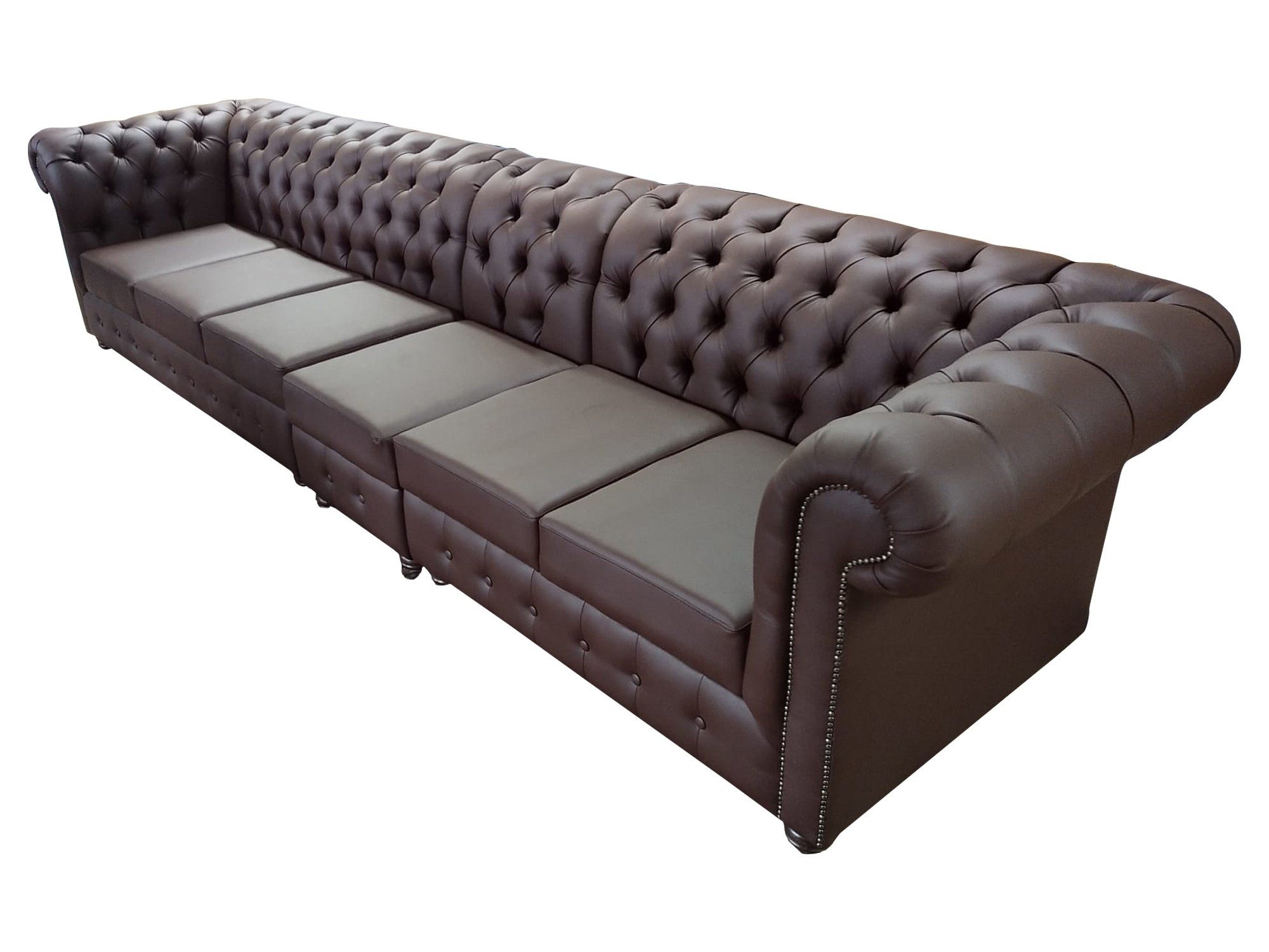 Xlmoebel Chesterfield-Sofa Big Sofa Ledersofa Braun 6-Sitzer XXL Couch, Sofa 1 Teile, Made in Europa