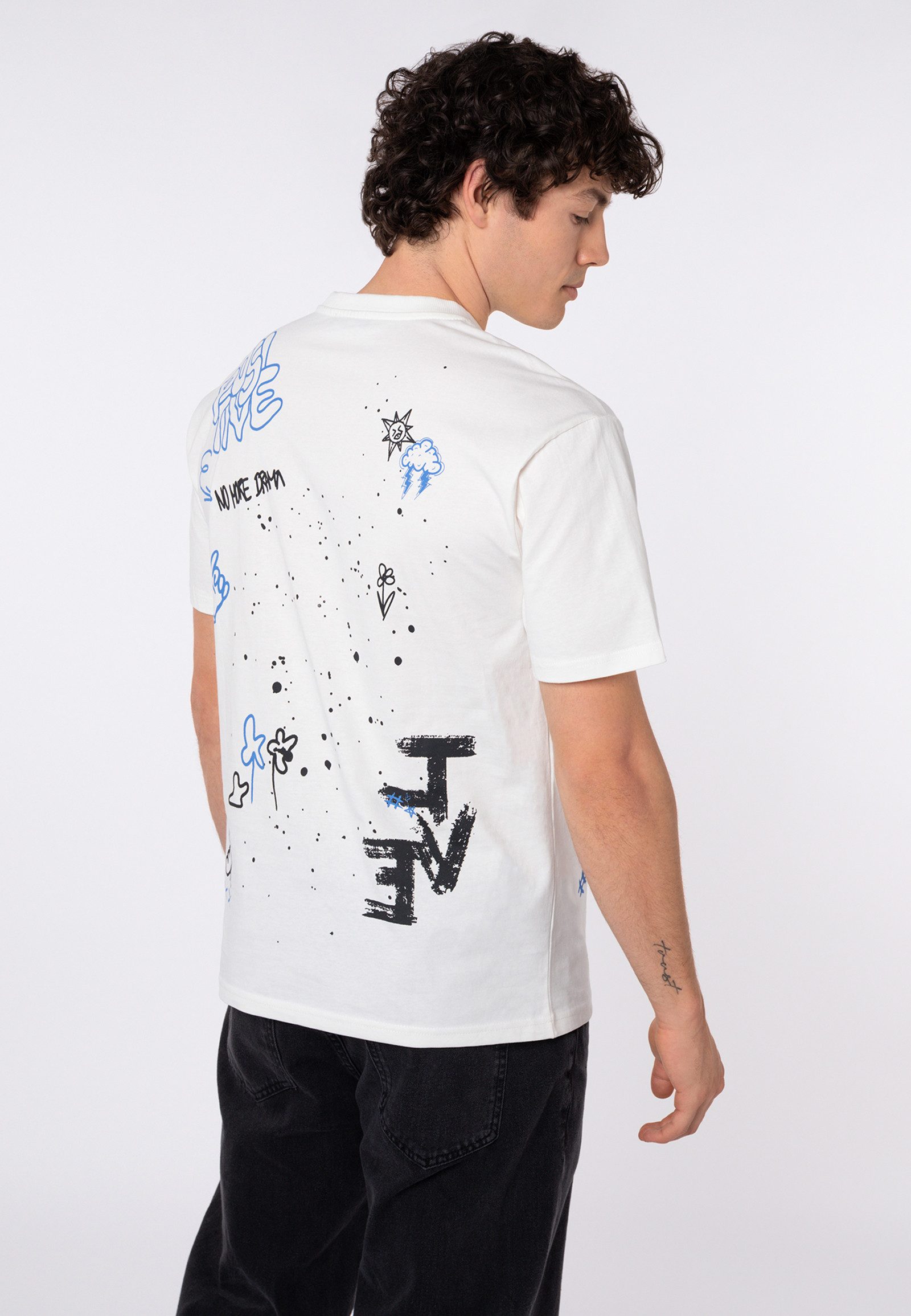 SUBLEVEL T-Shirt Herren Rundhalsshirt Allover-Print Baumwollshirt, Relaxed Fit, bedruckt