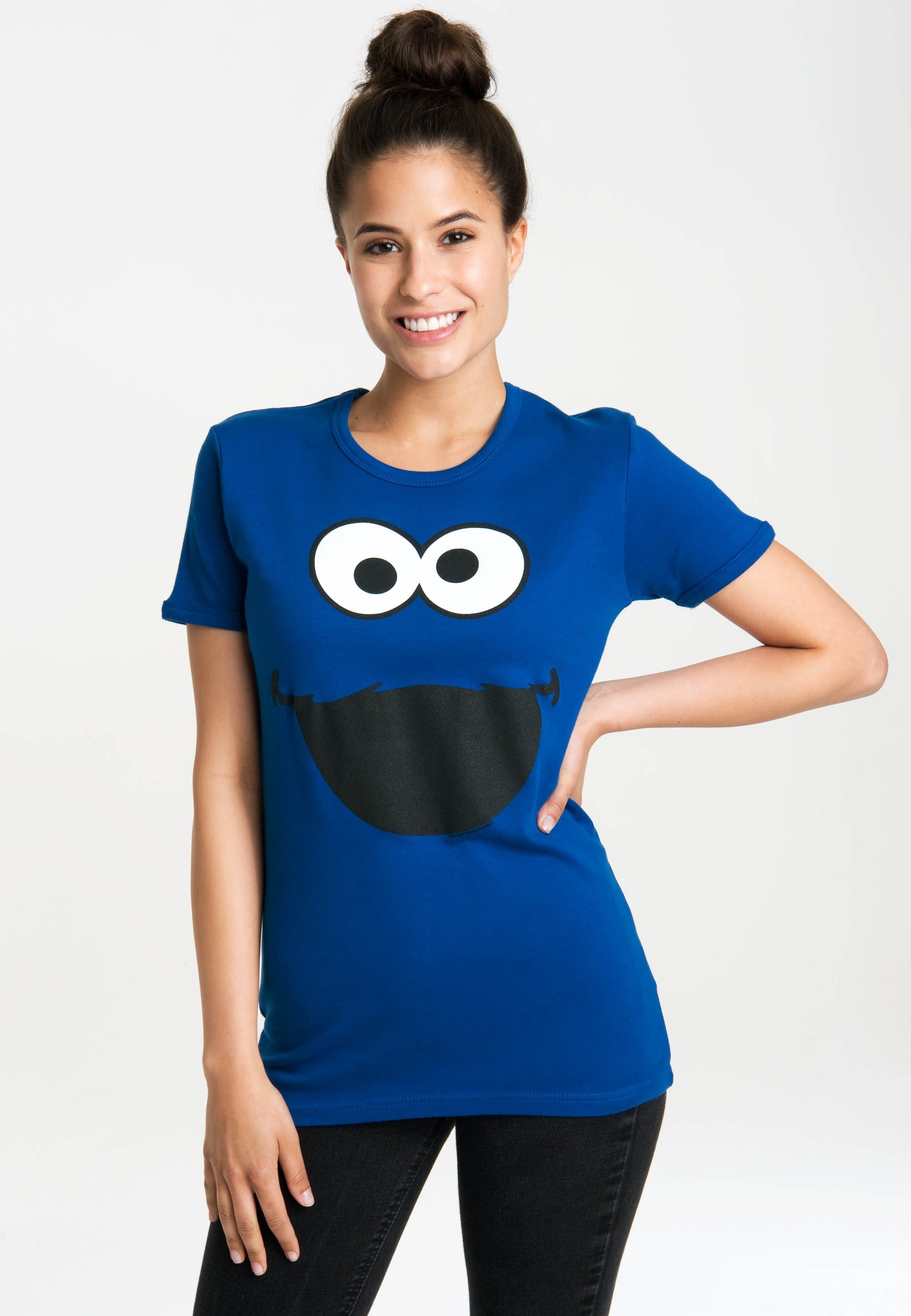 LOGOSHIRT T-Shirt Cookie Monster – Face mit lizenzierten Originaldesign