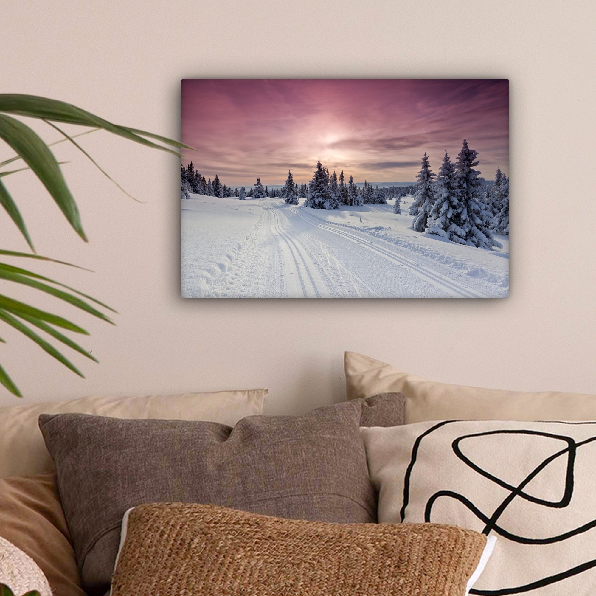 OneMillionCanvasses® Leinwandbild Eine verschneite Winterlandschaft mit günstig online kaufen