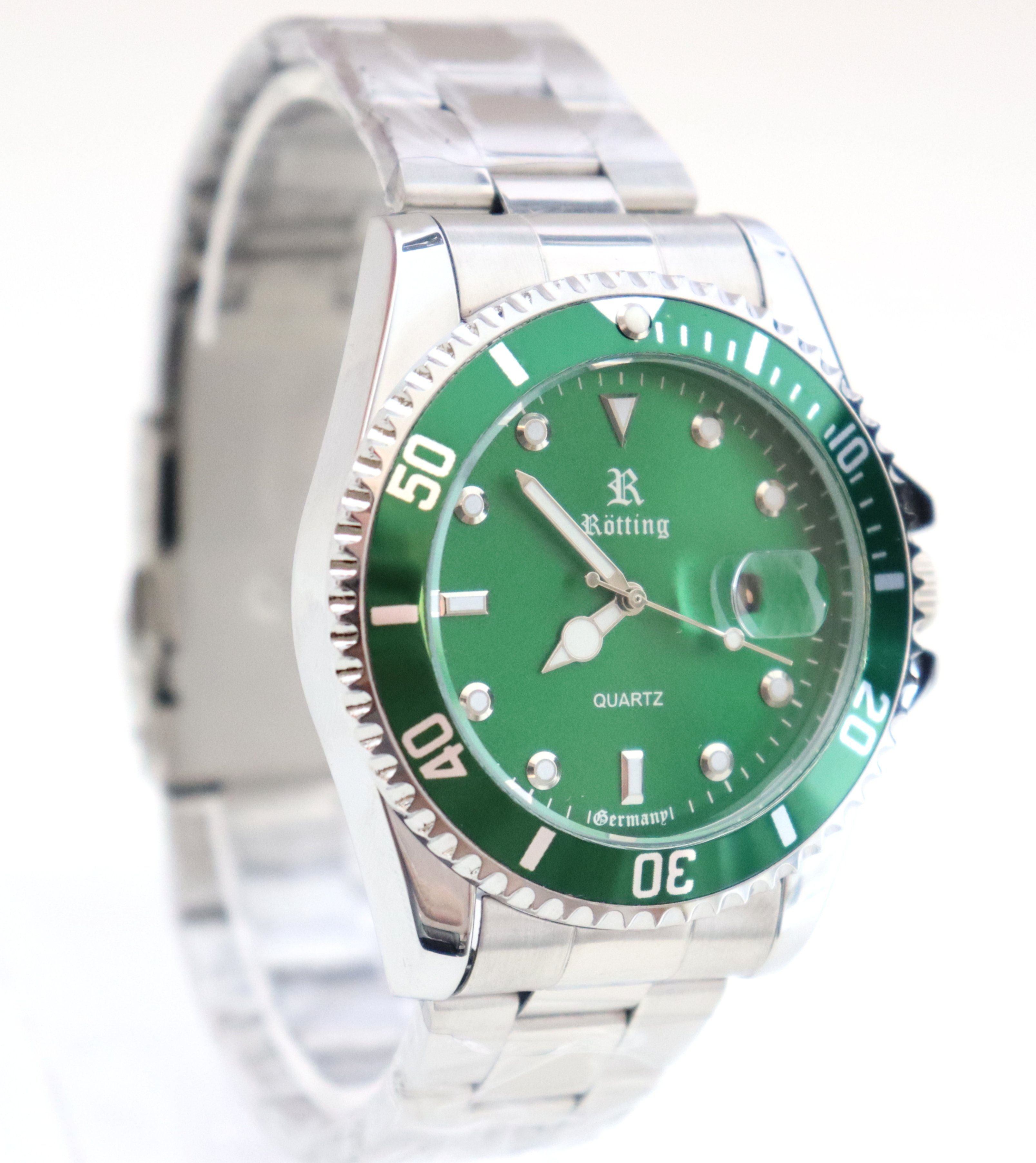 Rötting Design Quarzuhr Herrenuhr grüne Lünette günstig online kaufen