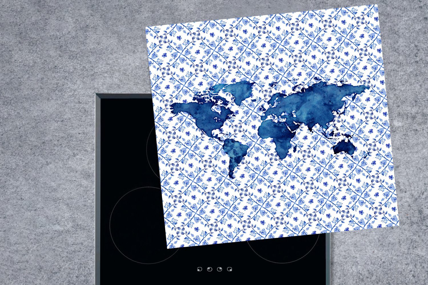 küche - Blau, Welt tlg), Delfter cm, für Herdblende-/Abdeckplatte Arbeitsplatte 78x78 Ceranfeldabdeckung, (1 - MuchoWow Karte Vinyl,