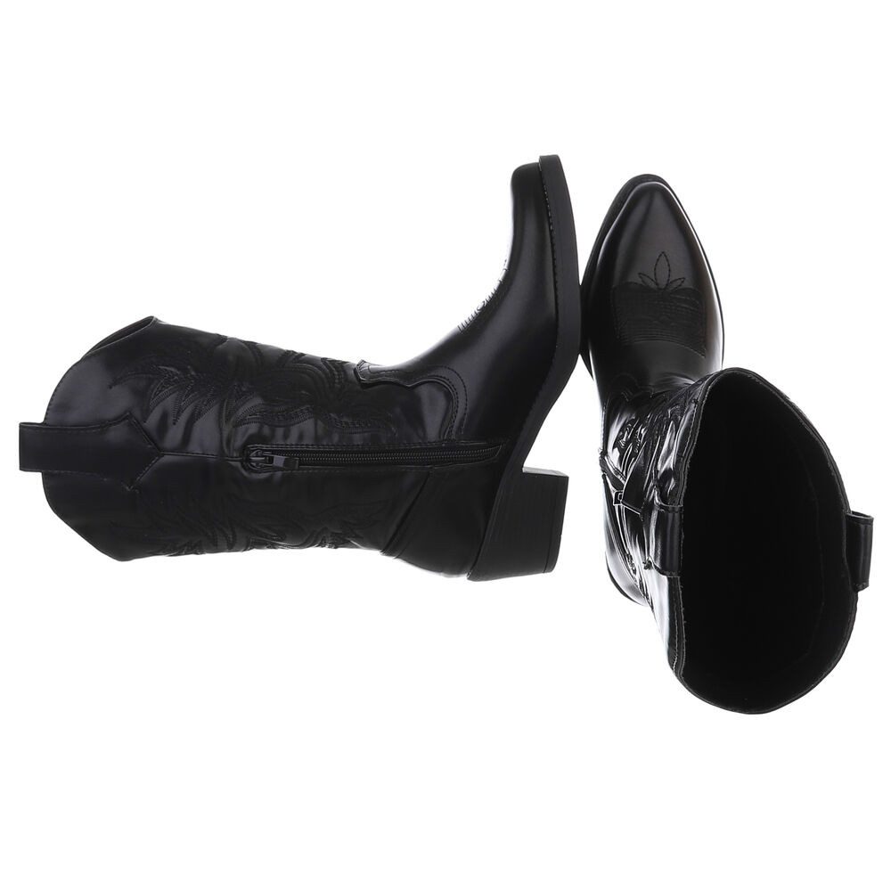 Ital-Design Eleganter Westernstiefel mit Stickerei für Damen Westernstiefel (89937887) Blockabsatz Stiefel in Schwarz