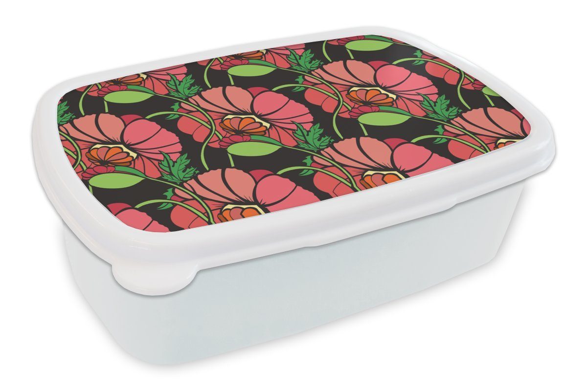 MuchoWow Lunchbox Blumen - Natur - Rosa - Muster, Kunststoff, (2-tlg), Brotbox für Kinder und Erwachsene, Brotdose, für Jungs und Mädchen weiß