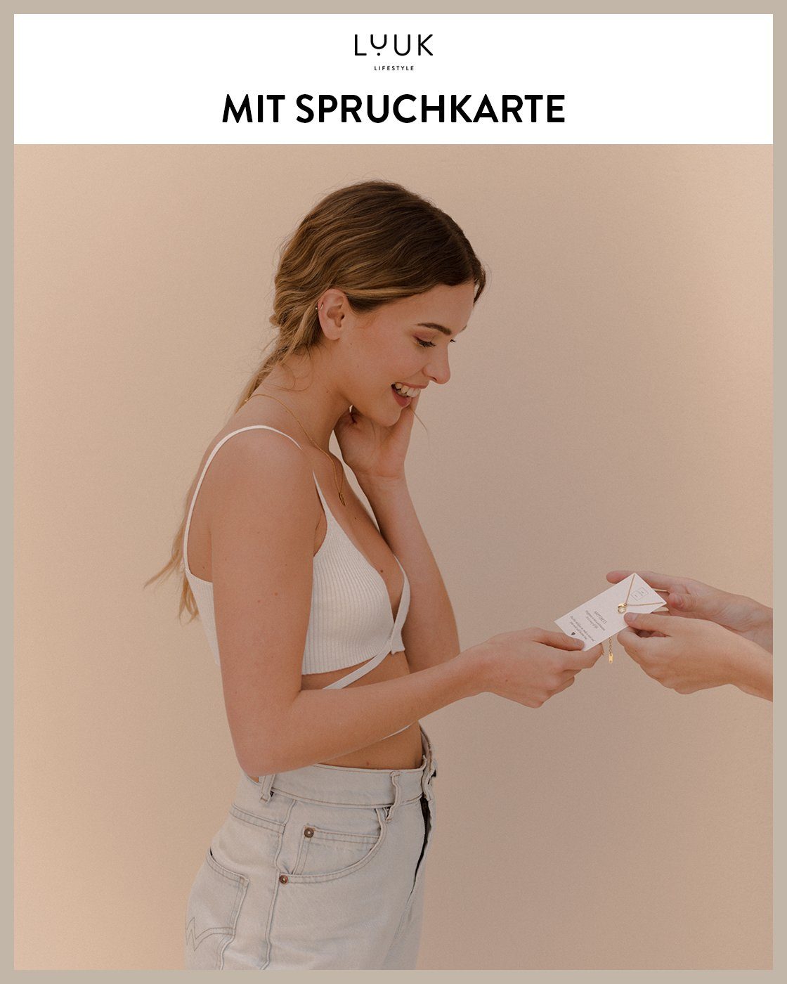 Silberkette Geschenkkarte, Glücksbringer mit LUUK SIMPLICITY Plättchen, LIFESTYLE