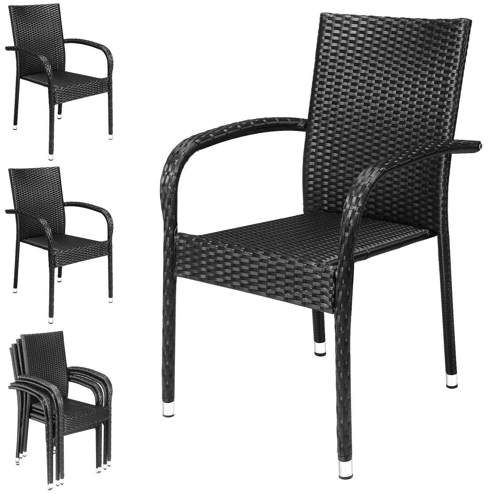 Casaria Gartenstuhl Comfort (4 St), Polyrattan 4er Set Stapelbar