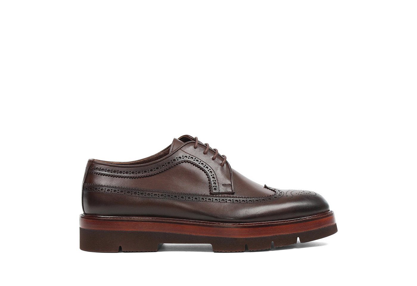 Celal Gültekin Plateau Brogue Schnürschuhe Blockabsatz Herren Schnürschuh Glattleder, Brogue-Lochmuster & Echtleder-Futter, Braun, 45