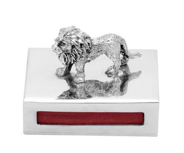 Brillibrum Etui Edle Zinn Streichholz-Box mit dekorativer Figur Löwe Streichholzschachtel aus Metall mit Zündhölzer