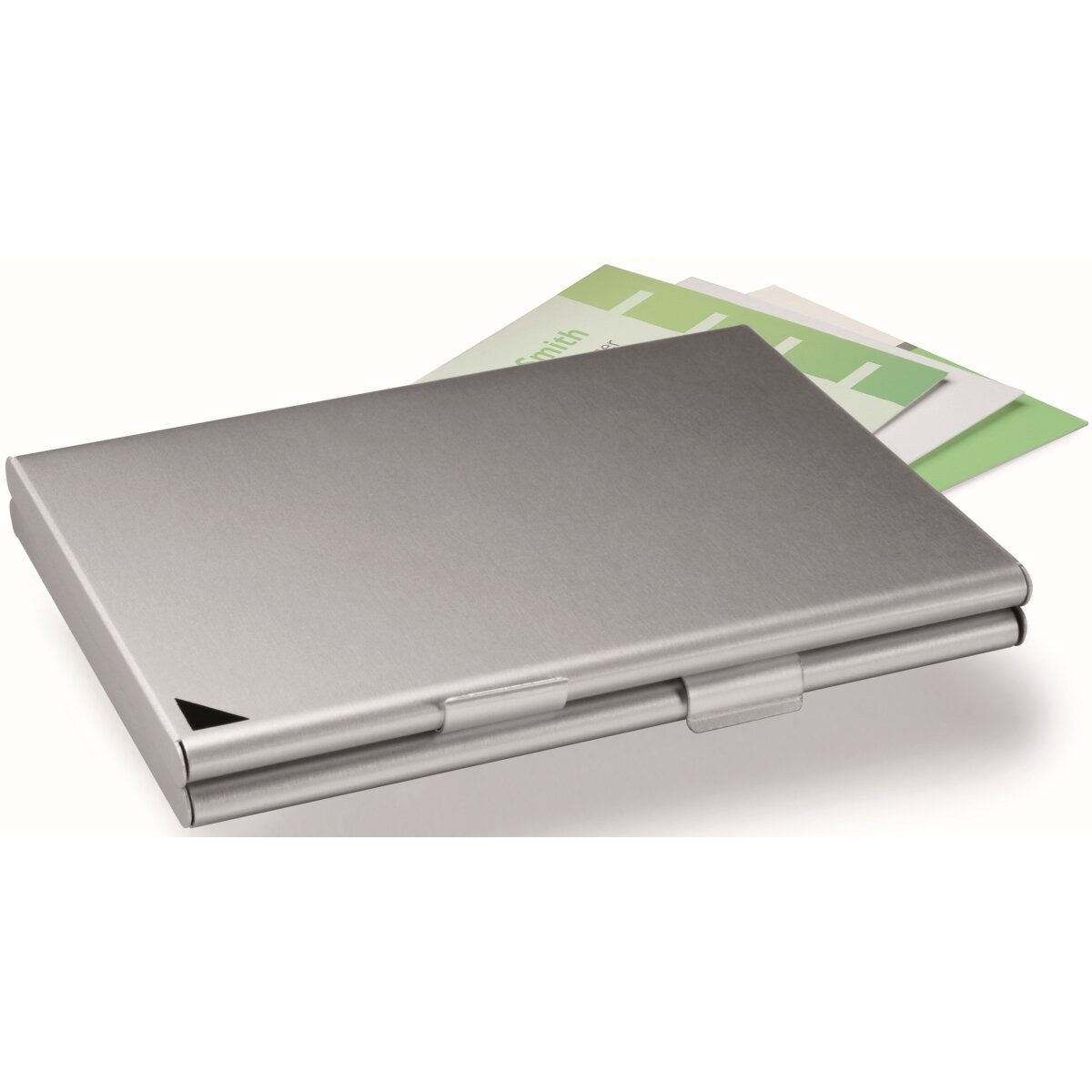DURABLE Visitenkartenhülle Visitenkartenspender Business Card Box duo für 20 Karten metall/silber