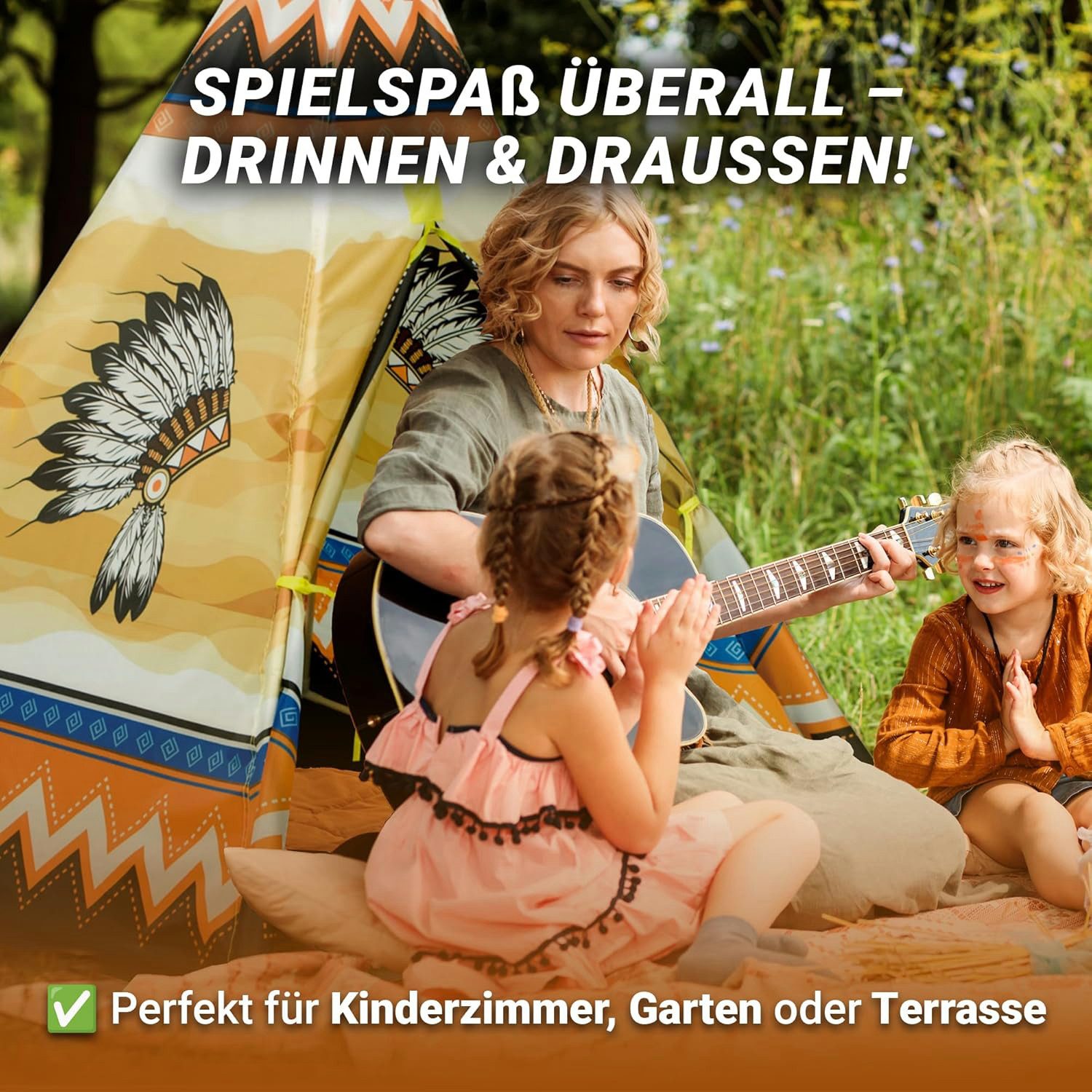 Play Fun Tipi-Zelt / Kinderspielzelt, mit naturbelassenem Holzgestänge und individuell bemalbar – Bild 5 von 5
