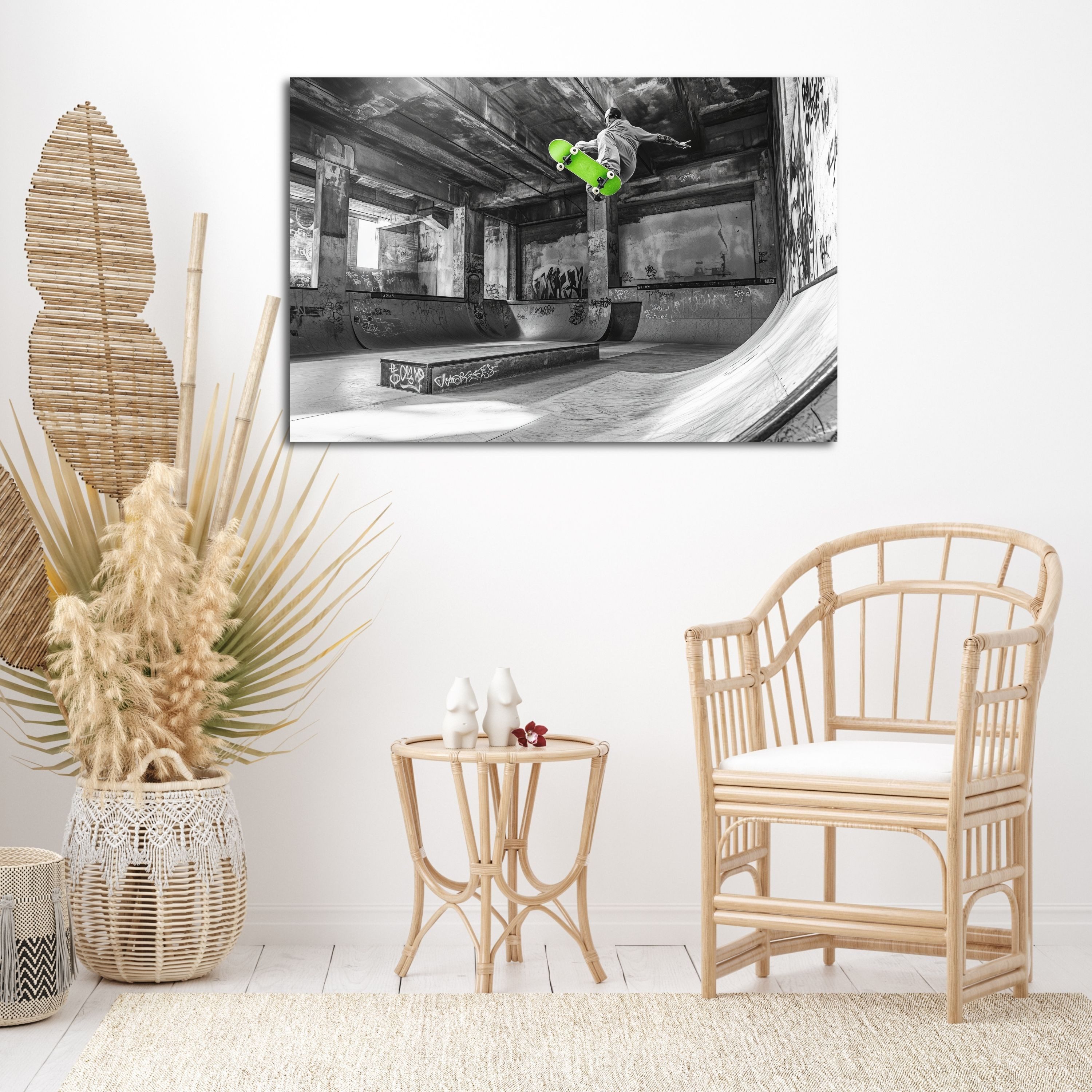 DARO Design Leinwandbild Modern Abstrakt Wandbilder XXL Wandbild Wand Deko Leinwand Bilder, (Grünes Skateboard - Bild groß Wohnzimmer Schlafzimmer Küche Esszimmer Einteilig Querformat Fotodruck Leinwände Wanddeko Abstrakte Kunst Boho), 30x20cm