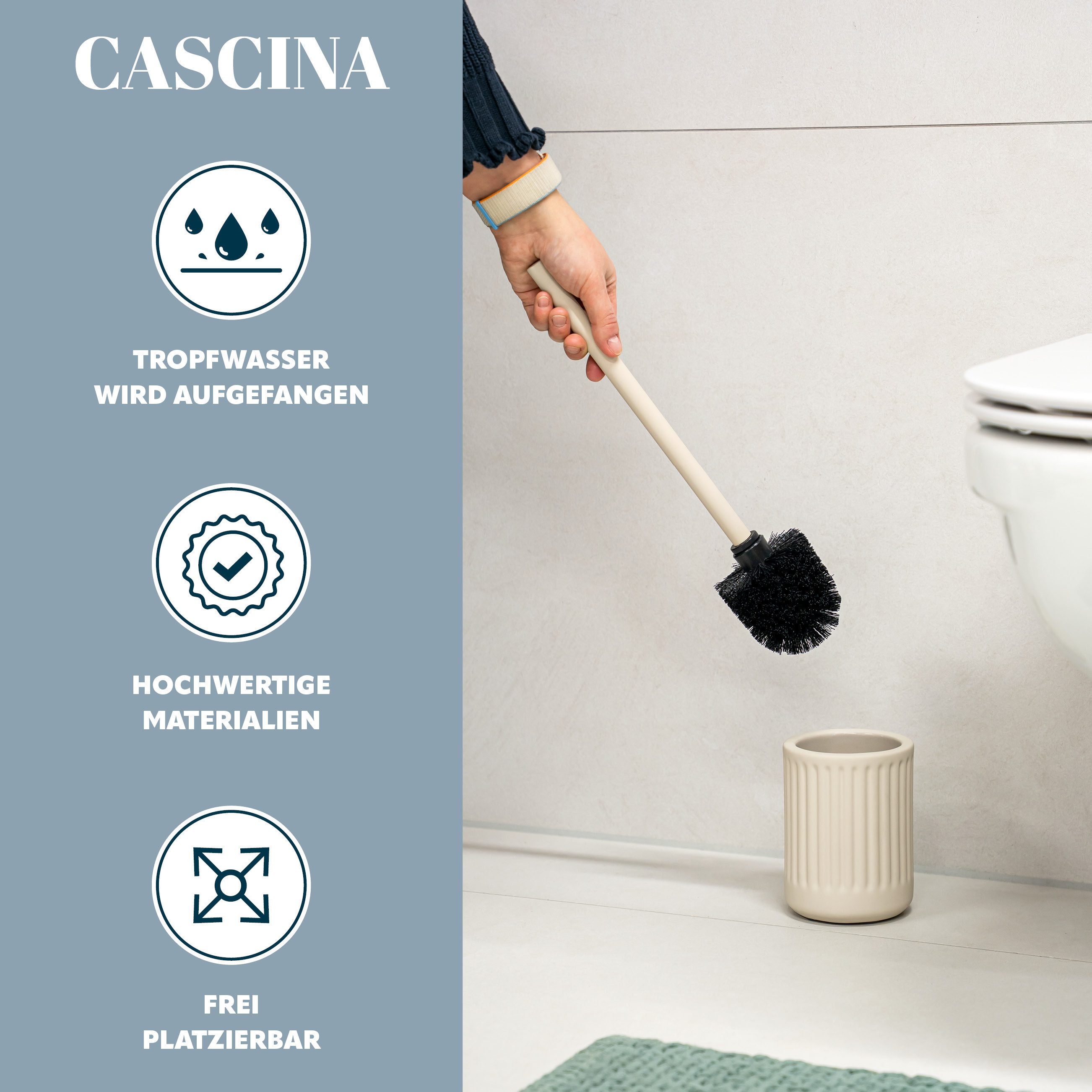 eluno WC-Garnitur CASCINA inkl. 1x Ersatzbürstenkopf, Keramik, (1-tlg), inkl. Ersatzbürstenkopf – Bild 5 von 5