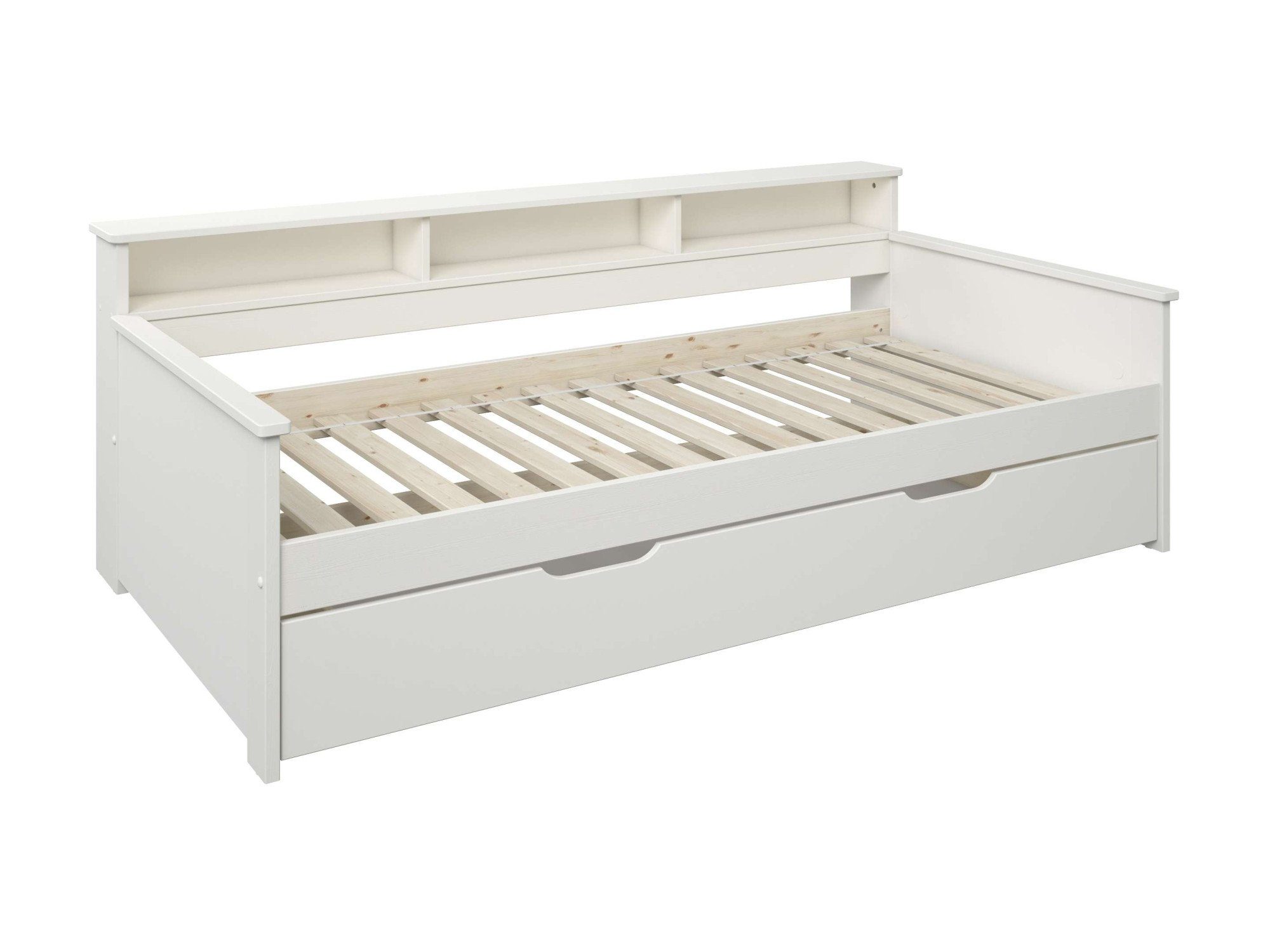Home affaire Jugendbett KERO, Daybed, Stauraumbett, platzsparend, Stauraum, 90x200cm, zertifiziertes Massivholz, mit Ablagefächern, Schublade optional