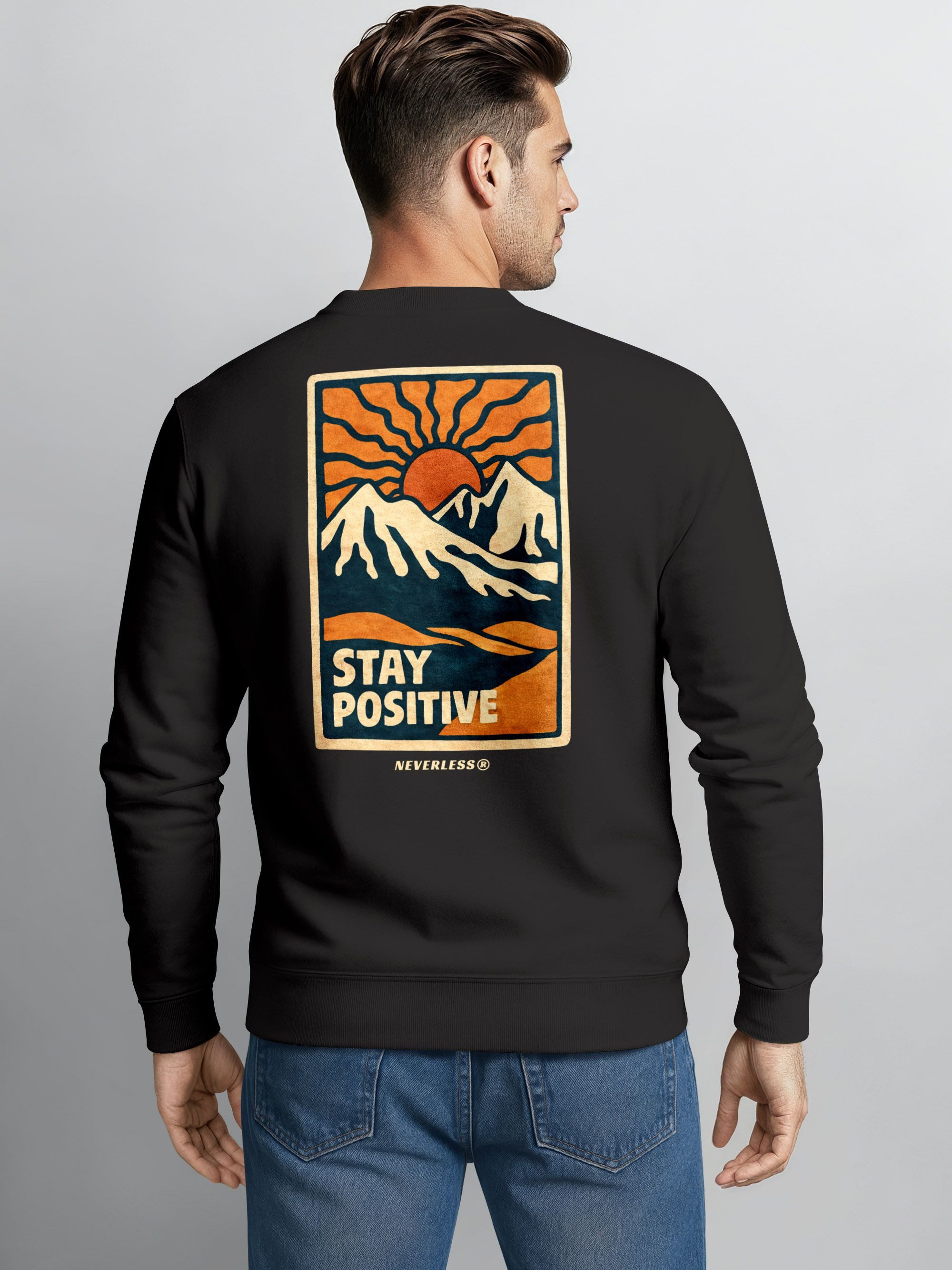 Neverless Sweatshirt Sweatshirt Herren Pullover mit Backprint Stay Positive günstig online kaufen