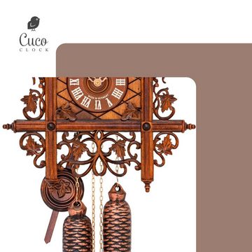 Cuco Clock Pendelwanduhr Kuckucksuhr Schwarzwalduhr "Am Bahnhäusle" Wanduhr aus Holz (30 x 35 x 36cm, 8 - Tage Werk, manuelle Nachtabschaltung)